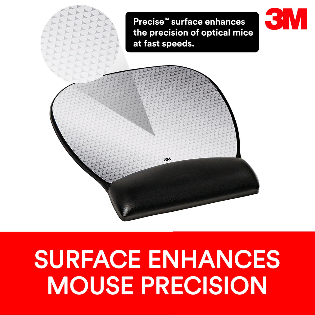 3M Ergonomics Mouse Pad with Gel Wrist Rest, 9.2 and 8.7 Inch, Enhances Mouse at Fast Speeds