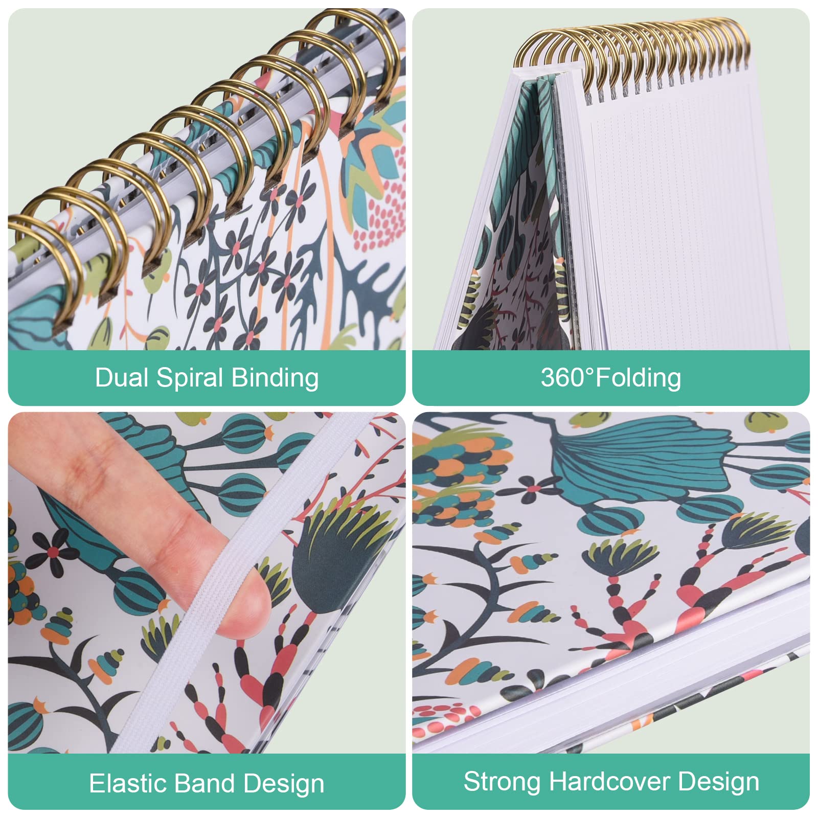 Spiral Notebook, 4 Pack A5 Lined Journal for Women, Hardcover Spiral Journal with 2 Pockets, College Ruled Notebooks, Cute Notebook for Office, School Supplies, Gifts (160 Pages, 6.3" x 8.46")