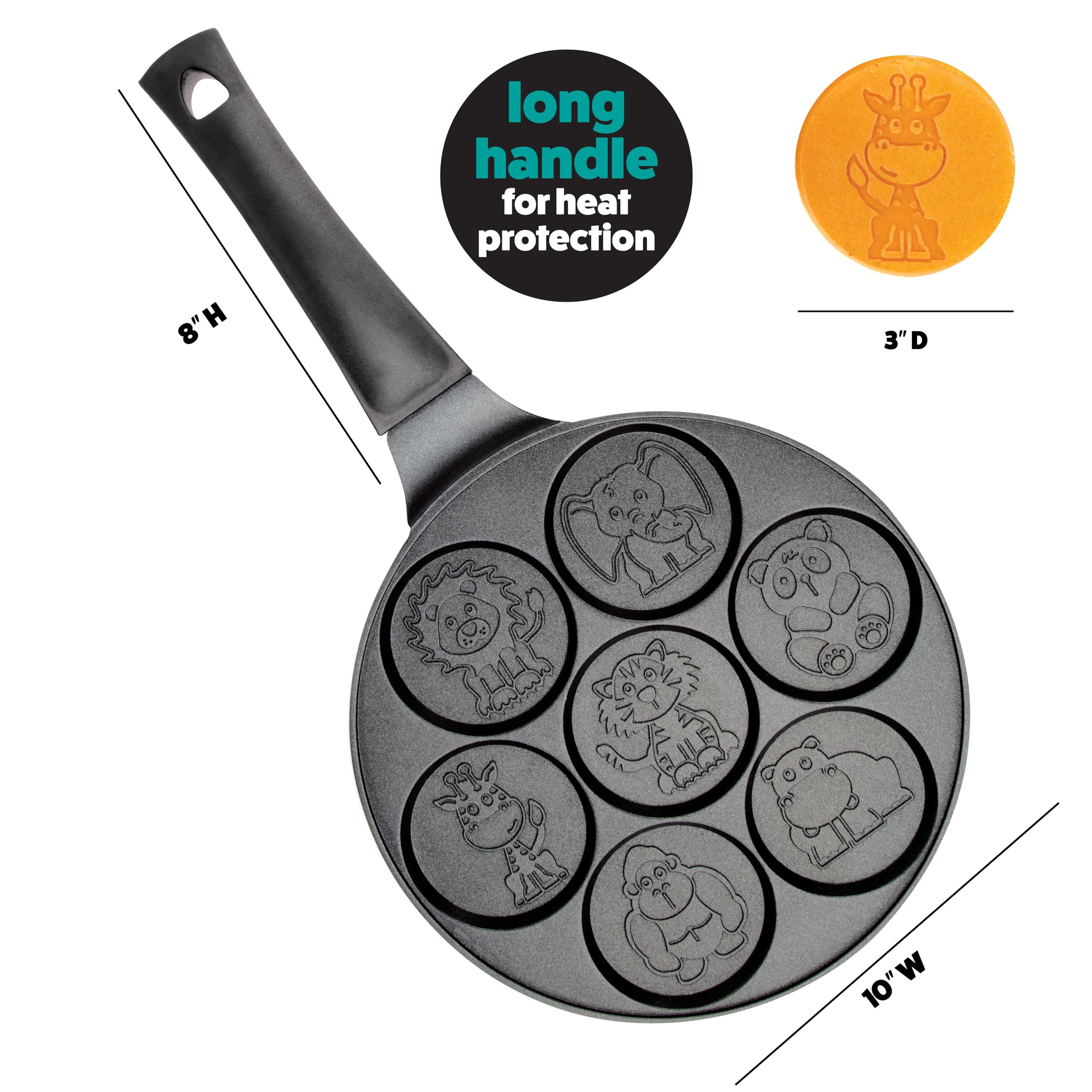Animal Mini Pancake Pan - Make 7 Unique Flapjack Zoo Animals, Including a Elephant, Giraffe and More- Nonstick Pan Cake Maker Griddle for Breakfast Fun & Easy Cleanup, Unique Holiday Breakfast or Gift