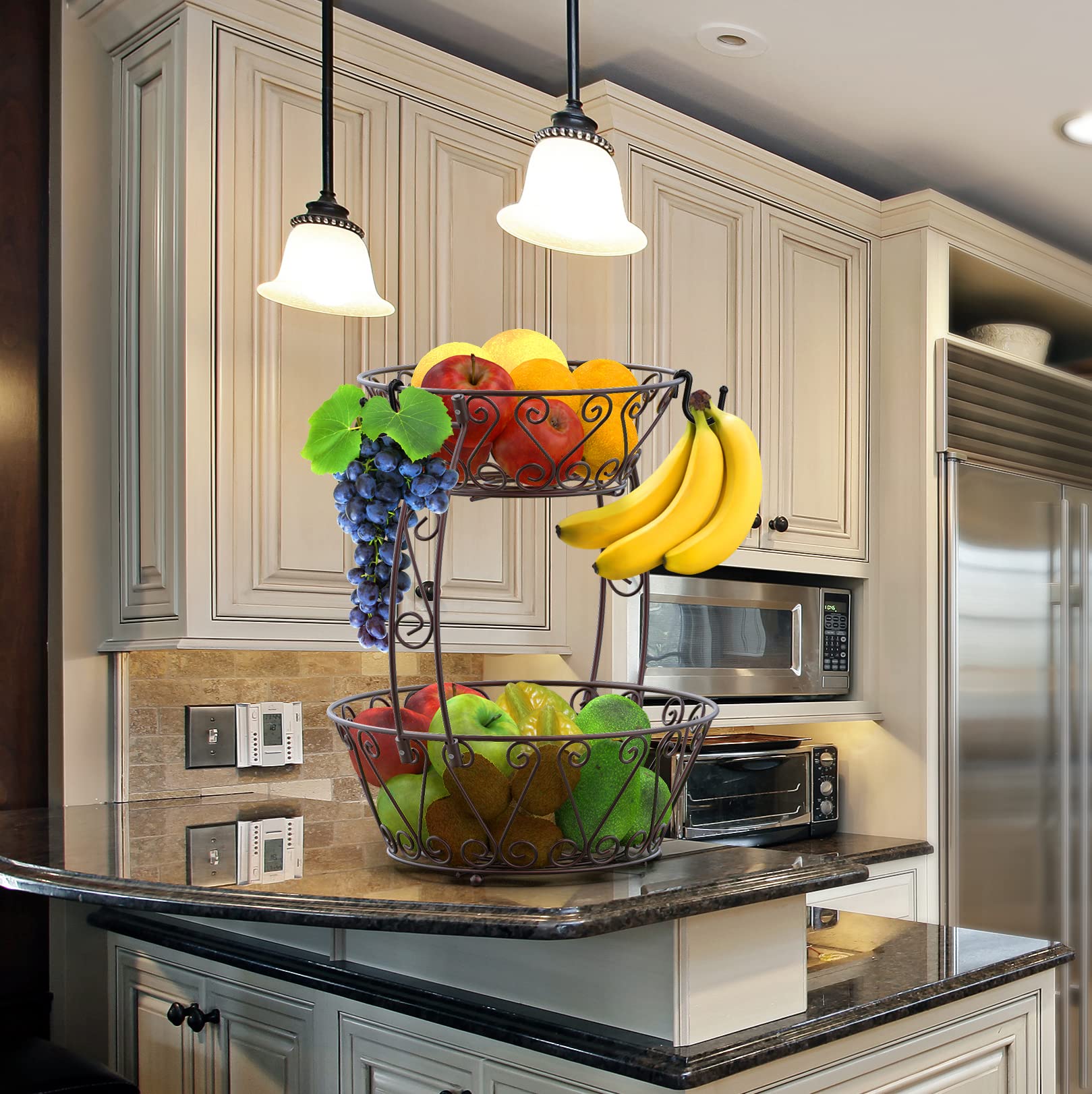 Simple Houseware 2-Tier Countertop Fruit Basket Bowl Storage, Bronze