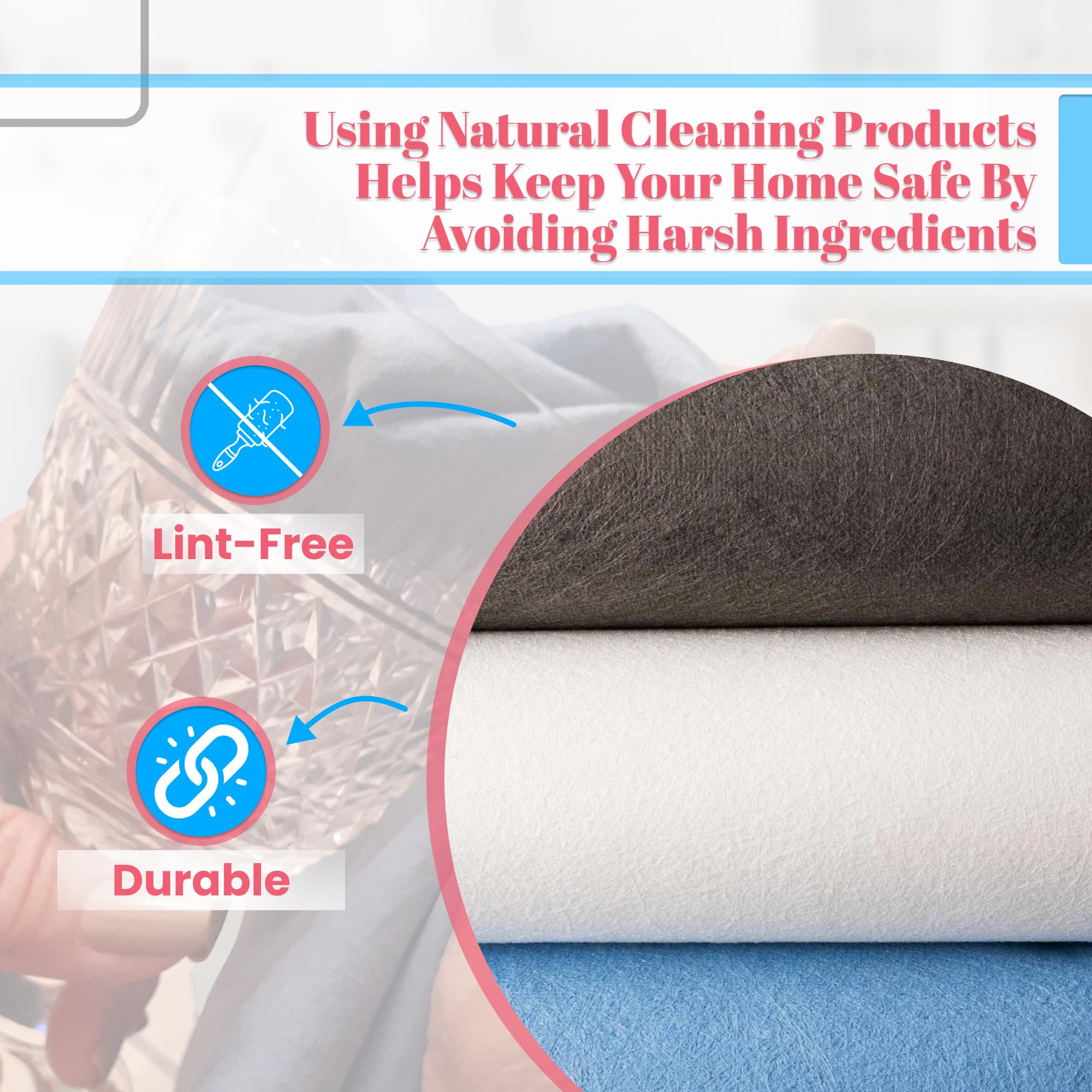 Jude's Miracle Cloth 3 Pack - White/Blue/Grey - Premium Smooth Microfiber Cloths - Chemical-Free, Lint-Free - Windows, Mirrors, Stainless Steel, Chrome, Stone Countertops, Plexiglass & So Much More!