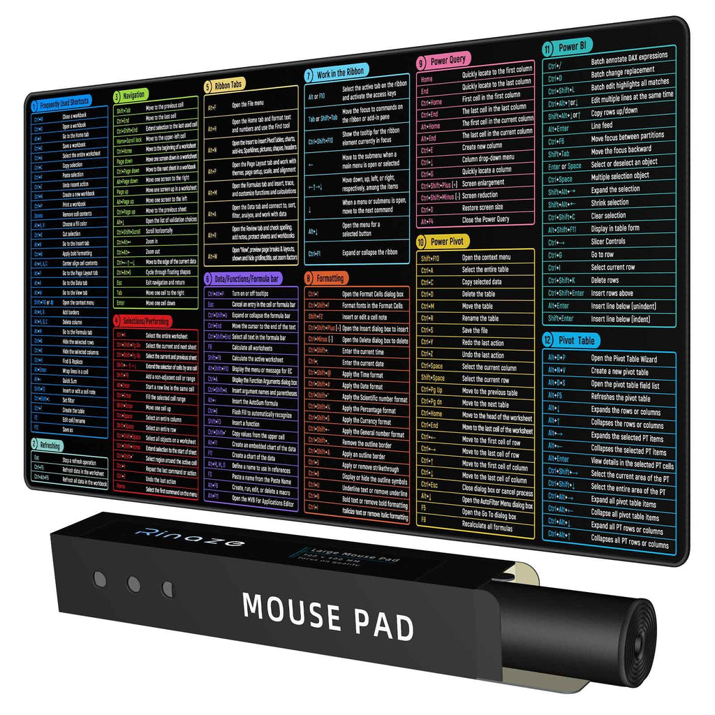 Rinaze Large Mouse Pad With Excel Shortcuts Cheat Sheet, XXL Gaming Mousepad Keyboard Pad, Office Desk Accessories for Computer, MacBook, PC and Laptop