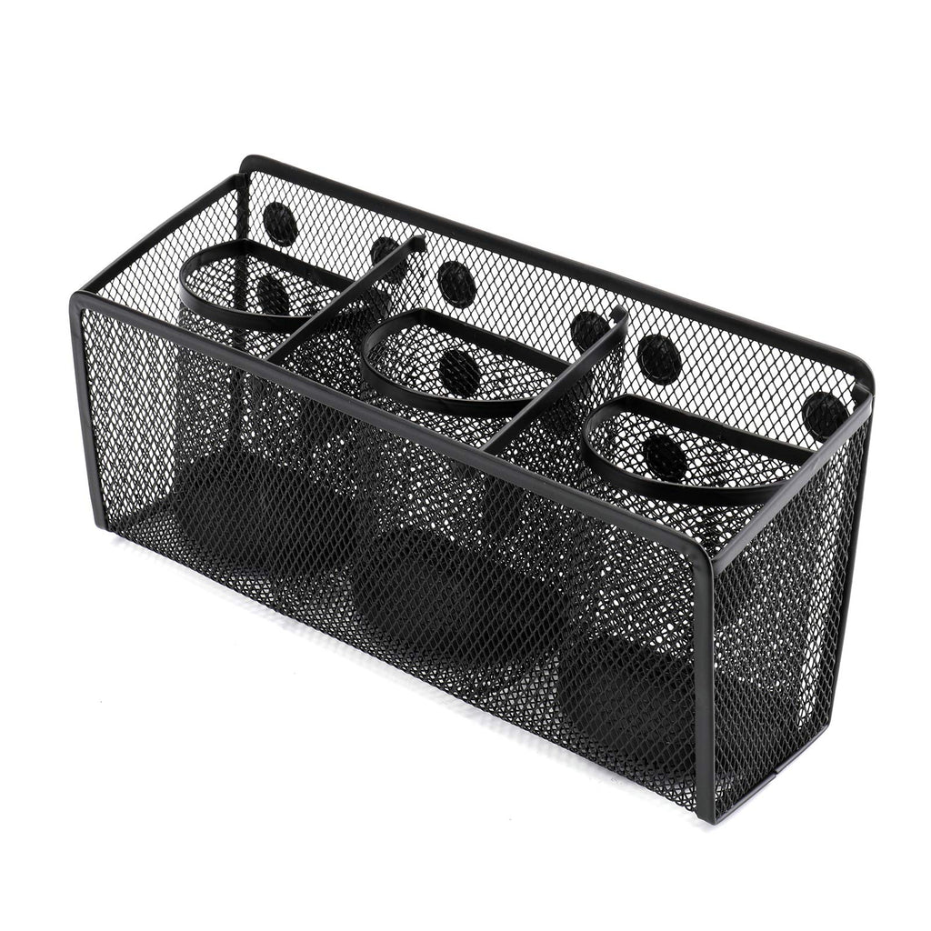 Jucoan 4 Pack Magnetic Pencil Holder Set Including Semicircle Pen Organizer, 3 Slots Mesh Metal Storage Basket with Strong Magnet for Fridge, Locker, Whiteboard