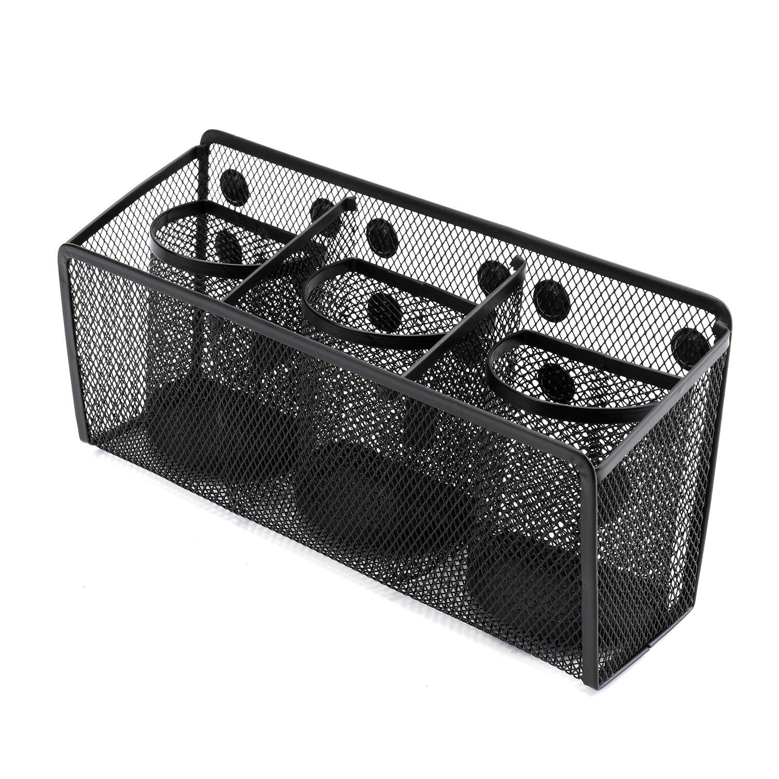 Jucoan 4 Pack Magnetic Pencil Holder Set Including Semicircle Pen Organizer, 3 Slots Mesh Metal Storage Basket with Strong Magnet for Fridge, Locker, Whiteboard