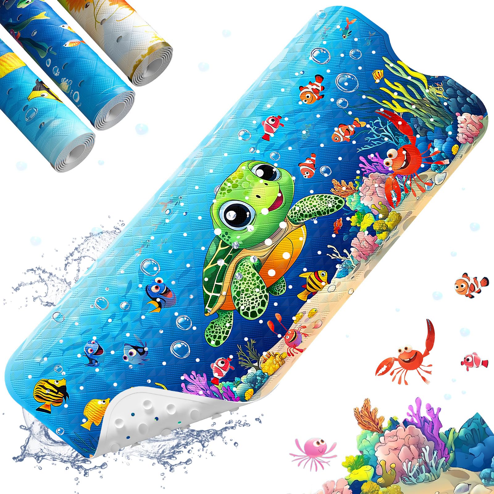 XIYUNTE Baby Bath Mat for Tub Non Slip Kids Bath Mat - 40''x16'' Extra Long Kids Bath Tub Mat Non Slip, Eco-Friendly Toddler Bath Mats with Suction Cups for Secure Grip, Easy to Clean & Easy Drying