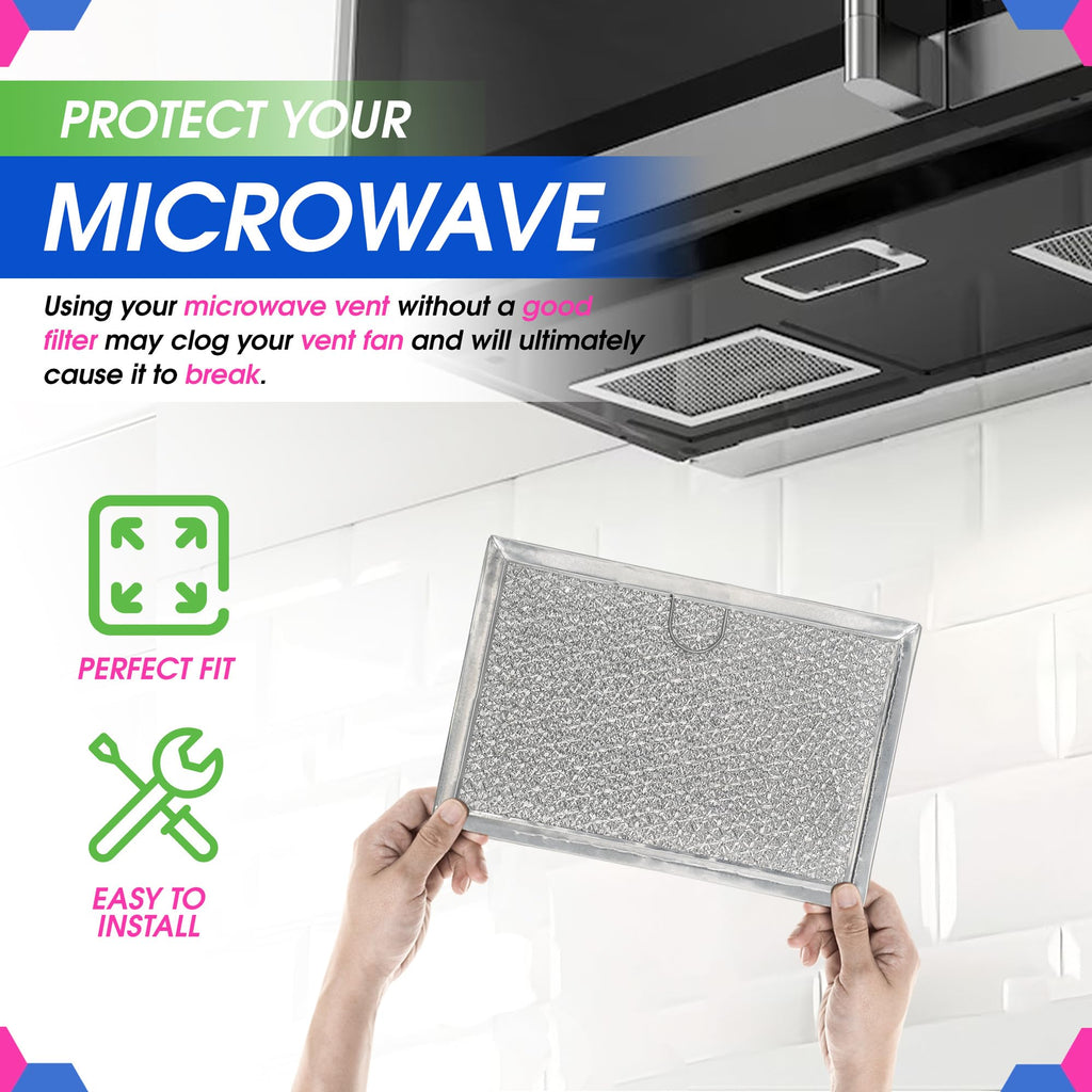 Bagean Microwave Filter Replacement 5.12” x 7.64” Aluminum Mesh Screen Grease Filter - Fits Frigidaire 5304464105 & GE WB06X10608 Microwave Vent Fan Filter (2-Pack)