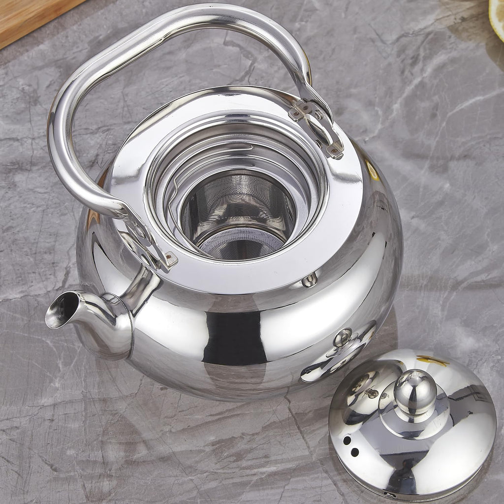 SANQIAHOME Stainless Steel Teapot with Removeable Infuser 71 oz (2000ml) Thickened Mirror Polished Stovetop Tea Maker for Herbal and Infusion