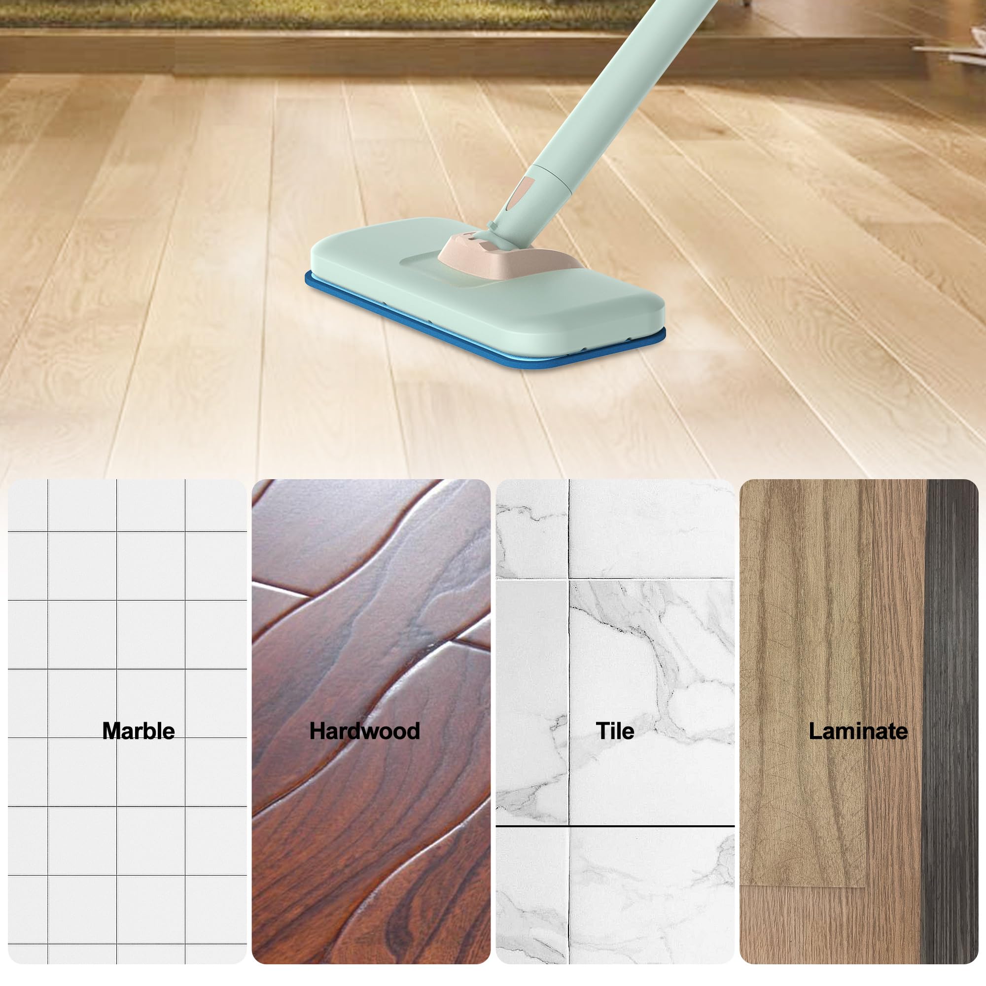 Newbealer 6 PCS Replacement Microfiber Pads for Steam Mops (NB603C NB602N) - Durable, Washable, and Reusable for Hardwood, Laminate, Tile, and Ceramic Flooring, Blue-White