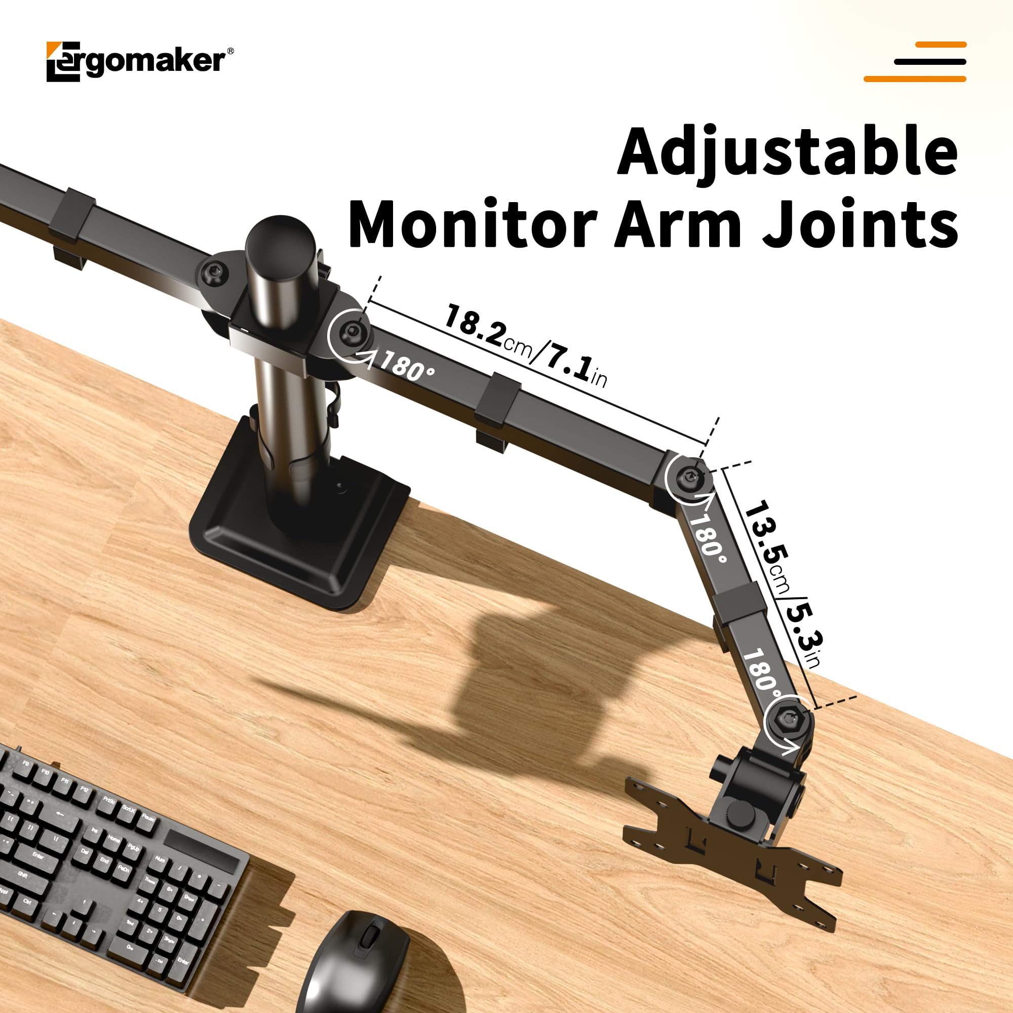 ERGOMAKER Dual Monitor Arm, Adjustable Dual Monitor Mount, Duty Dual Monitor Stand for Desk for 2 Computer Monitors up to 27", Double Monitor Mount for LCD Screens