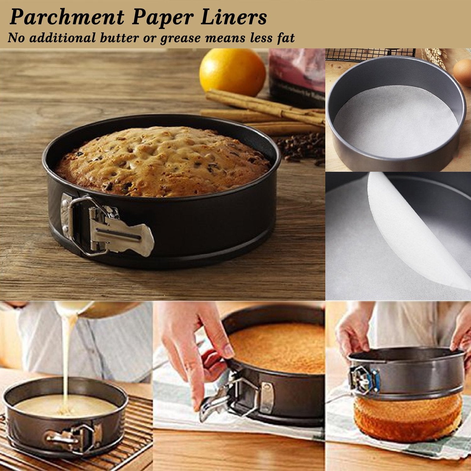 Springform Pan, Nonstick Leakproof 3 Pcs (4"/7"/9") Round Cake Pan for Baking Cheesecake Pan with 50 Pcs Parchment Paper Liners by MASSUGAR
