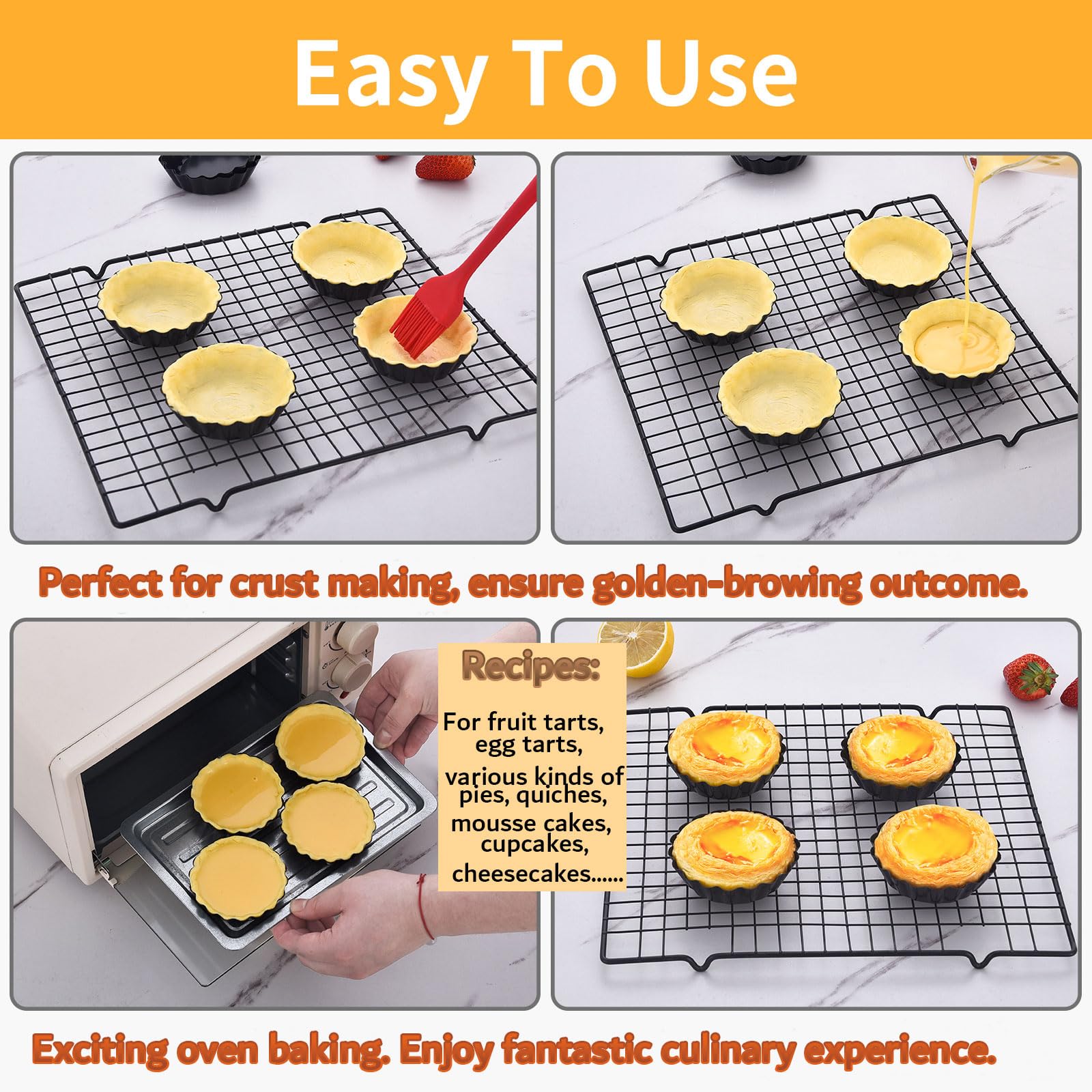 DATANYA 8 Pack Mini Tart Pans 4 Inch with Removable Bottom Round Nonstick Quiche Pan, Heavy Duty Fluted Side for Pies, Mousse Cakes, Dessert Baking