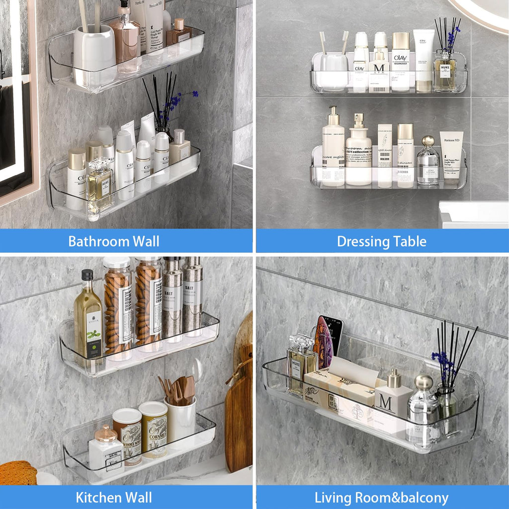 Diesisa 2pc Plastic Wall Mount Organizer, Adhesive Shelf, Bathroom Shelves for Wall, Acrylic Adhesive Organizer, No Drilling Hang Walls, Stick on Shelf, for Bathroom, Kitchen, Living Room
