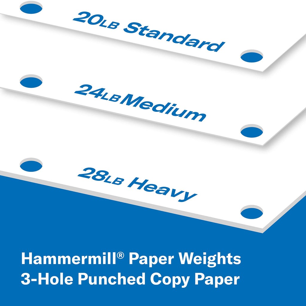 Hammermill Printer Paper, Fore Multipurpose 24 lb Copy Paper, 3 hole - 1 Ream (500 Sheets) - 96 Bright, Made in the USA
