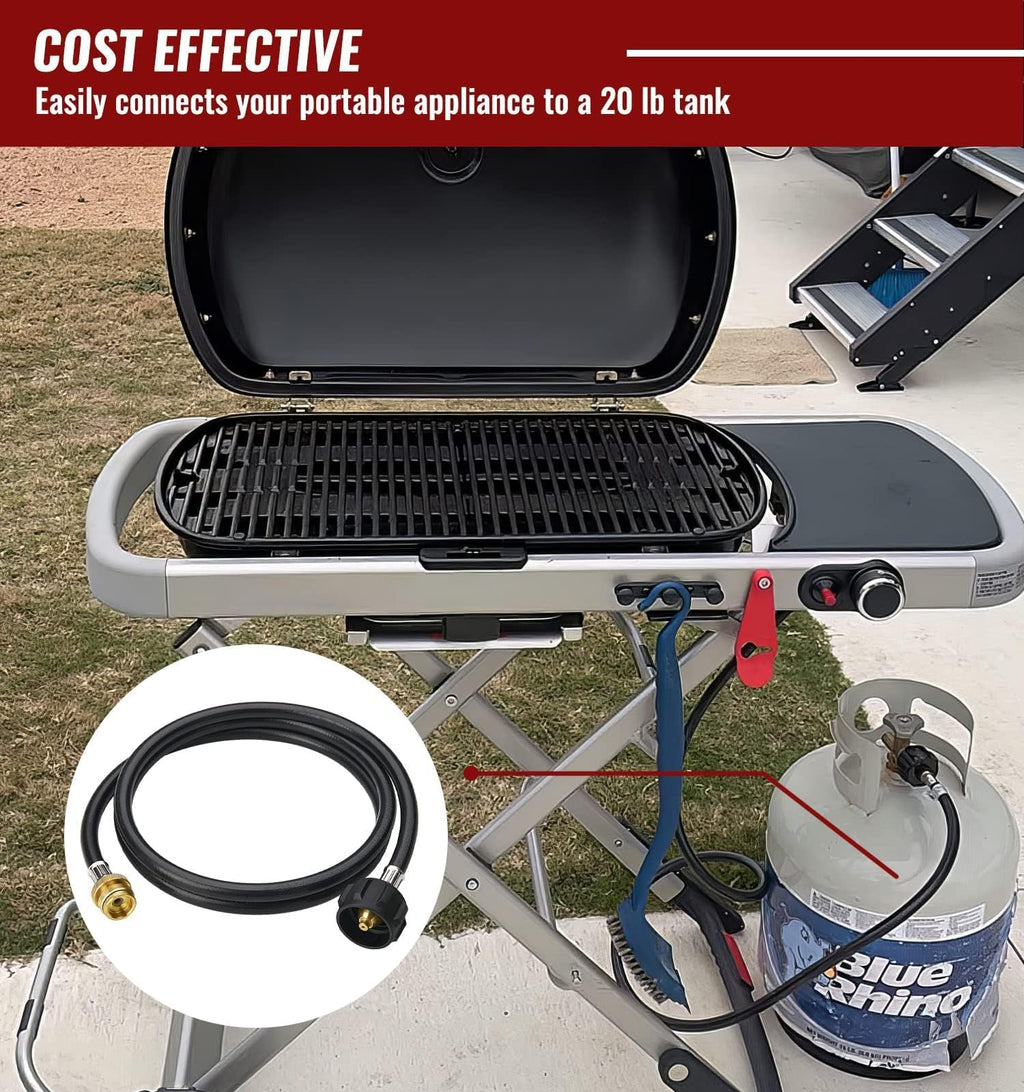 CALPOSE 6 Feet Propane Adapter Hose, 1lb to 20lb Adapter Converts 1lb Appliances to 5-40lb Tanks, Gas Hose for Weber Q, Coleman Grill, Buddy Heaters and More