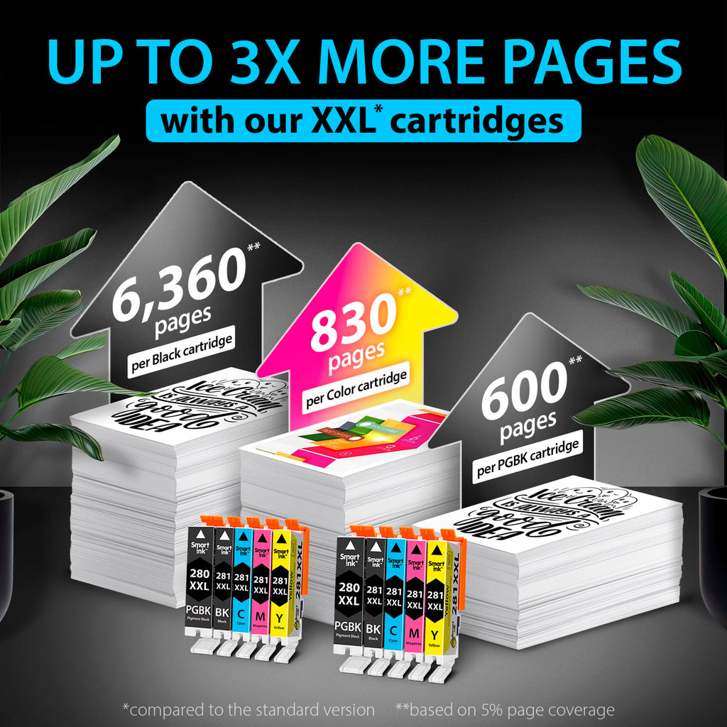 Smart Ink Compatible Ink Cartridge Replacement for Canon 280 281 PGI-280XXL CLI-281XXL (10 Combo Pack) to use with Pixma TR8520 TS9120 TS6120 TR8620 TR8620a TS6320 TR7520 TS6220 (PGBK & BK/C/M/Y)