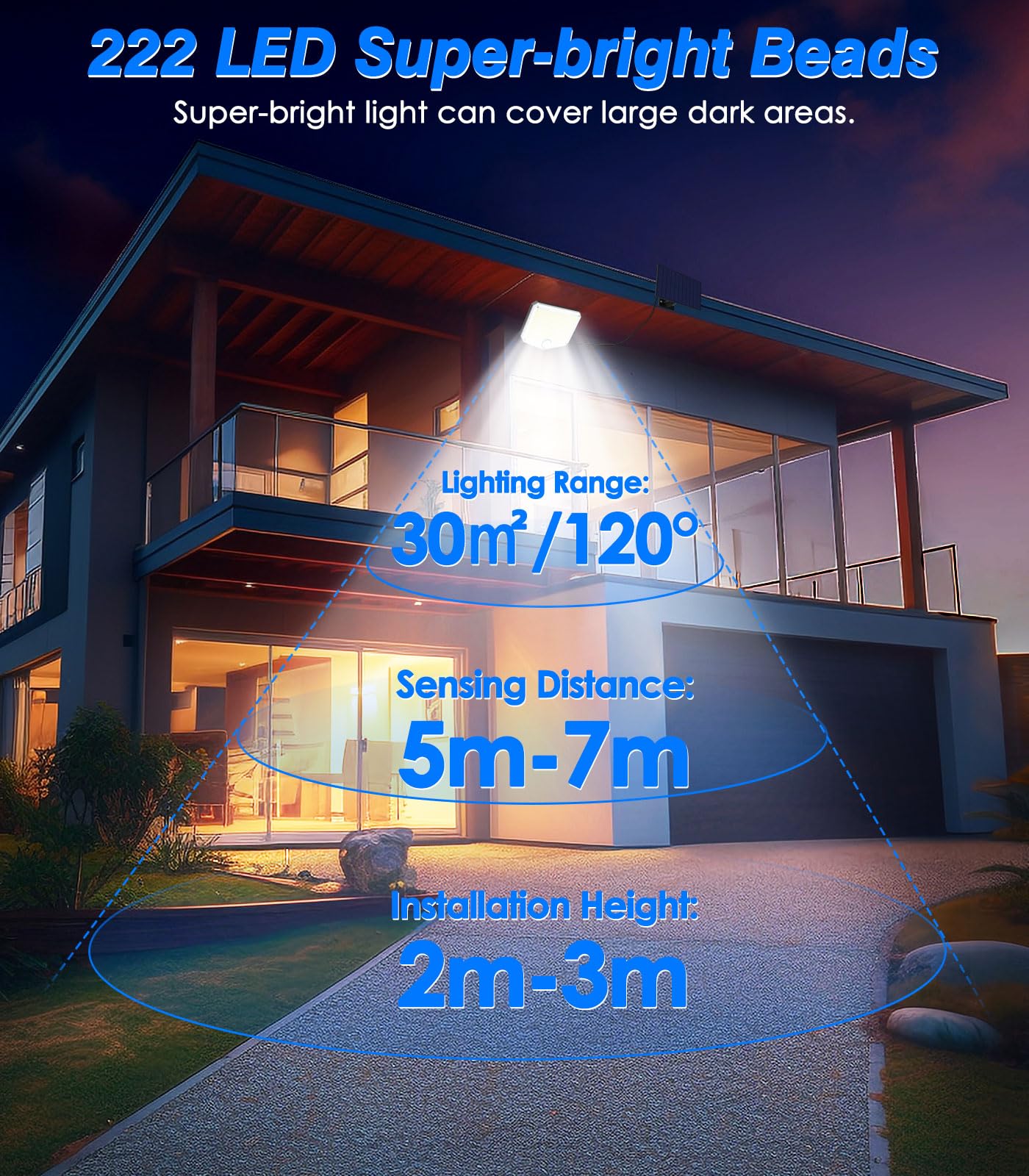 MoKo Solar Lights Outdoor, 222 LED 3000LM Motion Sensor Outdoor Lights with Remote, IP65 Waterproof Solar Flood Light Outside, 3000mah Security Lamp for Wall Patio Yard Garage Garden, 2 Pack