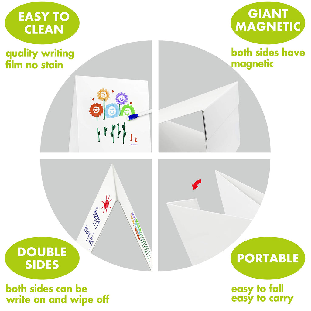 Magnetic Tabletop Desktop Easel &Whiteboard with Bonus 8X Dry Erase Markers. Double Sided and Self-Standing(16” X 12.5”)