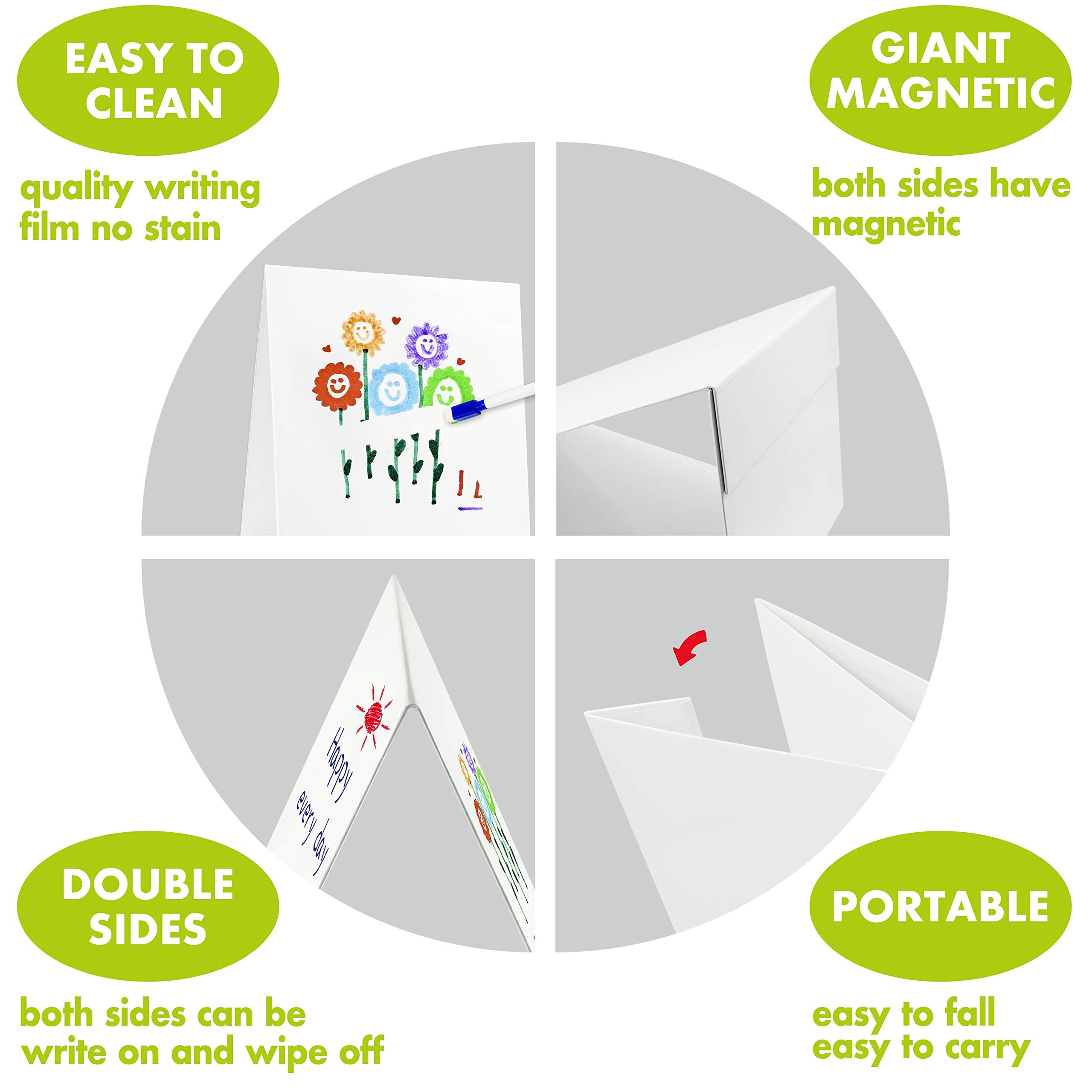 Magnetic Tabletop Desktop Easel &Whiteboard with Bonus 8X Dry Erase Markers. Double Sided and Self-Standing(16” X 12.5”)