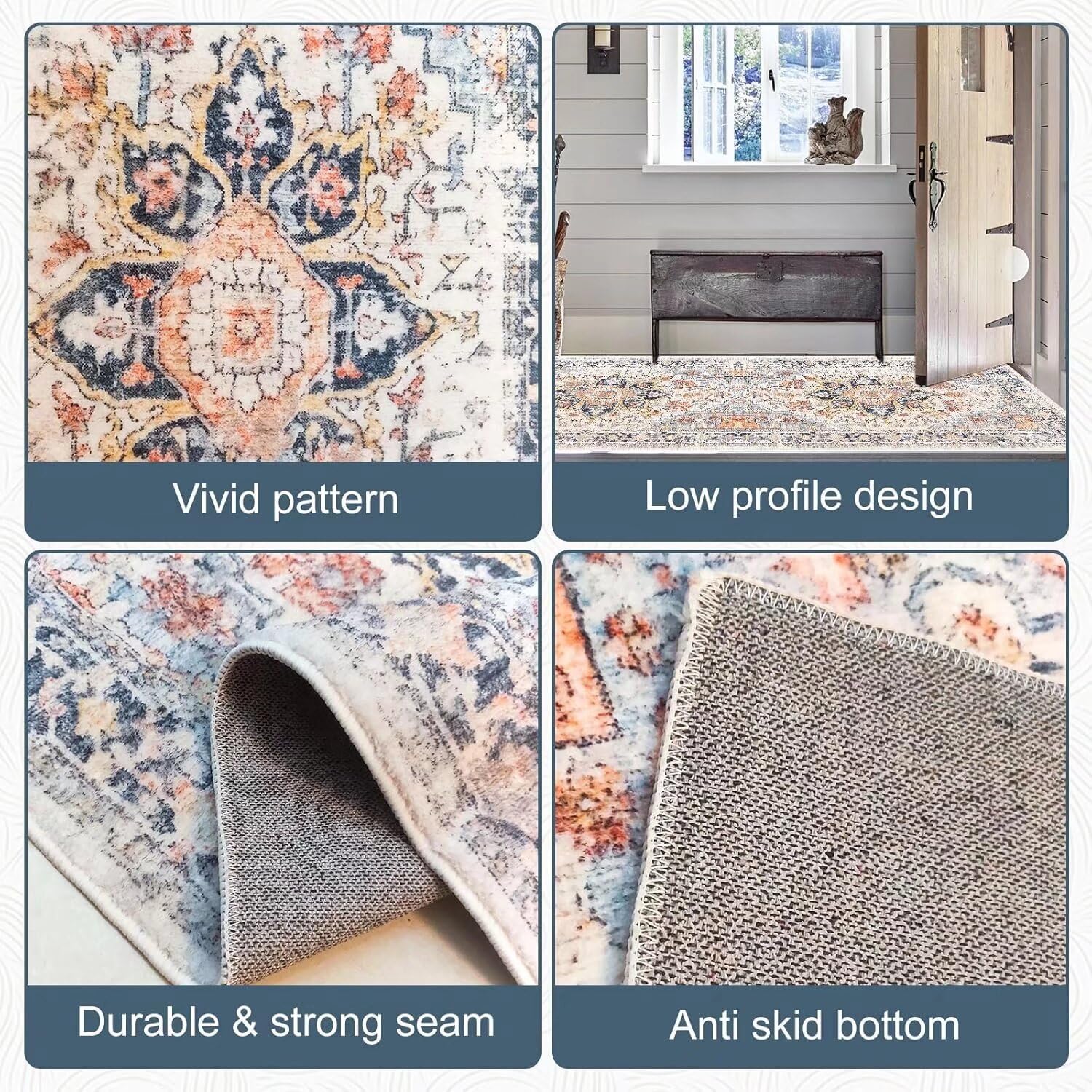 Grosrues Hallway Runner Rug 2'x6' Washable Non Slip Area Carpet - Soft Throw for Bedroom, Water Absorbent Entryway Rug - Indoor Entrance Floor Mat for Kitchen Laundry Room