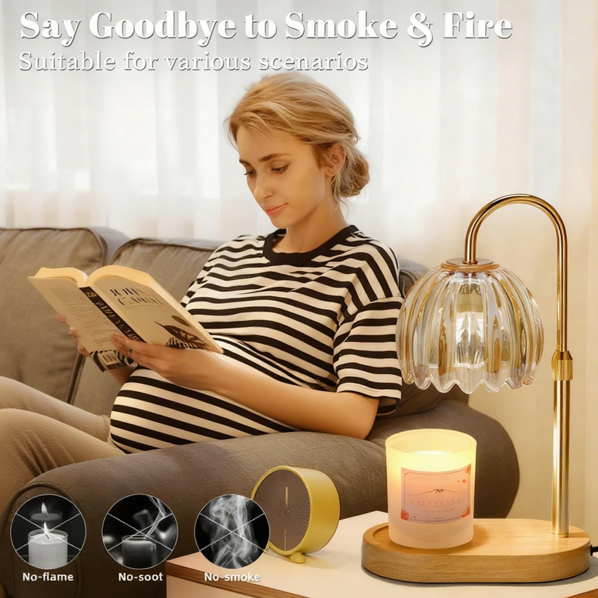 Heymirro Candle Warmer Lamp with Timer Dimmer Adjustable Height, Wax Warmer Lamp for Jar Candles with 2 Bulbs, for Home Decor, Mother's Day, Christmas Gifts for Women