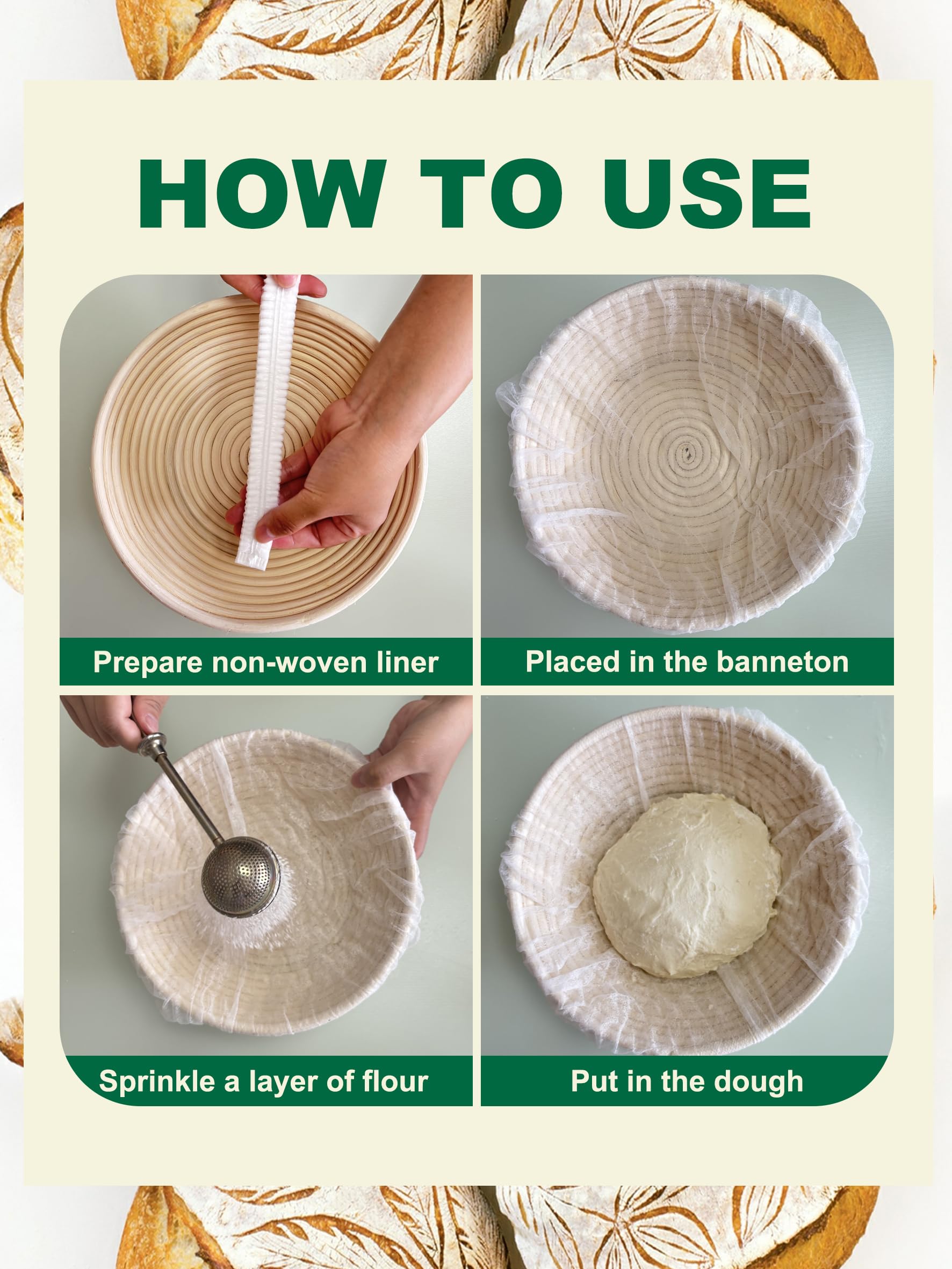 100 Pcs Banneton Liner,Banneton Bread Proofing Basket Non Woven Liners Non-Stick Dough,Bread Proofing Cover,Elastic Banneton Basket Liner for Prevents Dough from Sticking to Basket