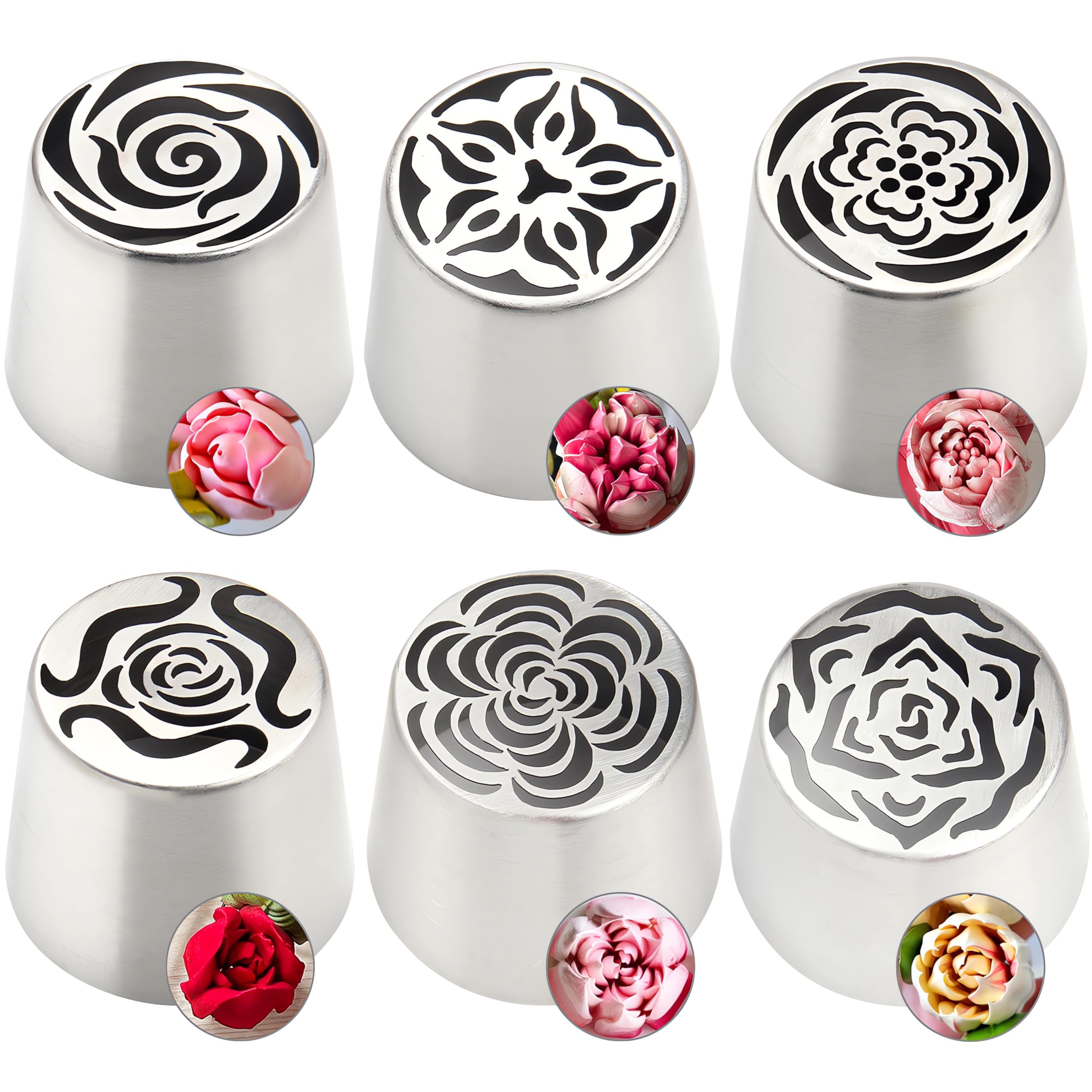 6 Pack Extra Large Flower Russian Piping Tips Set, Stainless Steel Rose Tulip Icing Tips for Cake Decorating Supplies DIY Baking, Floral Piping Tips Flower Bouquet for Cookies Desserts Baking Tool