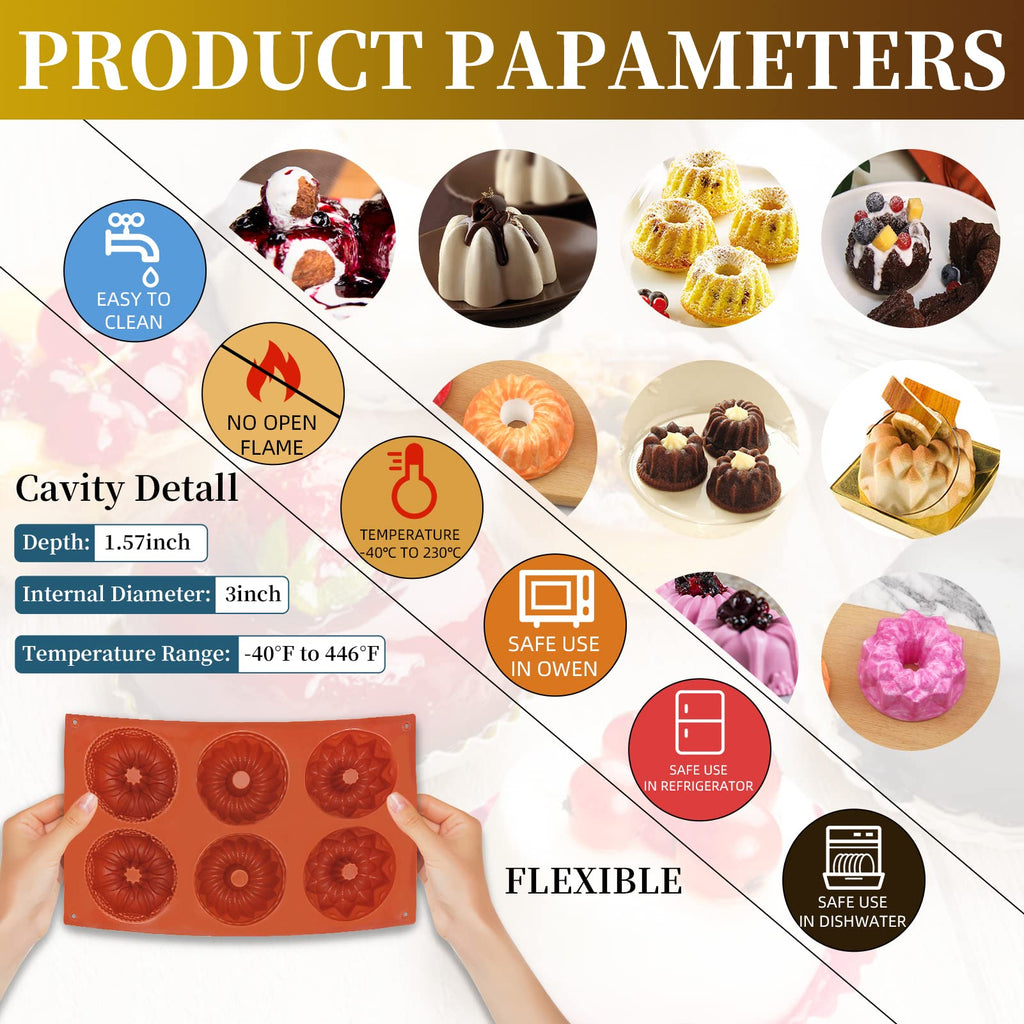 Mini Donut Pan 3 Pack, Non-Stick Silicone Baking Molds for Cupcakes, Bundt Cakes, Brownies, and Jello (Brick Red)