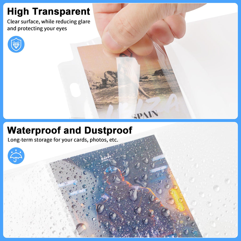 Trading Card Sleeve Pages 9 Pocket Pages Protectors 3 Holes for Trading Cards/Sport Cards/Game Cards Fit 3 Ring Binder OS02 (Transparent, 100 Sheets)