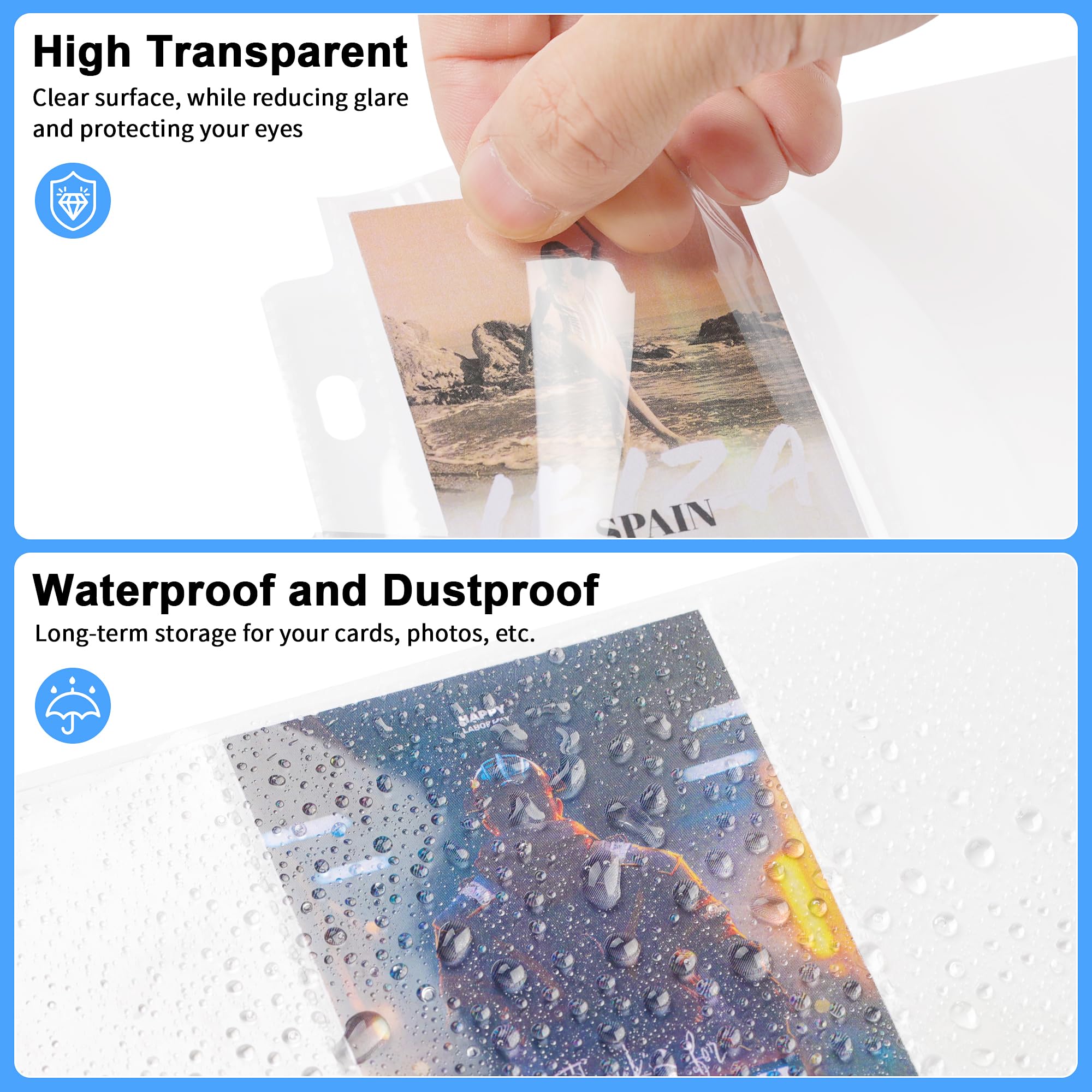 Trading Card Sleeve Pages 9 Pocket Pages Protectors 3 Holes for Trading Cards/Sport Cards/Game Cards Fit 3 Ring Binder OS02 (Transparent, 100 Sheets)