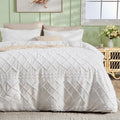 HYMOKEGE Duvet Cover Queen Size, Boho Tufted Duvet Cover Set 3 Pieces, Soft & Lightweight Shabby Chic, Embroidery Bedding Set for All Seasons, 90" × 90" & 2 Pillow Shams, White