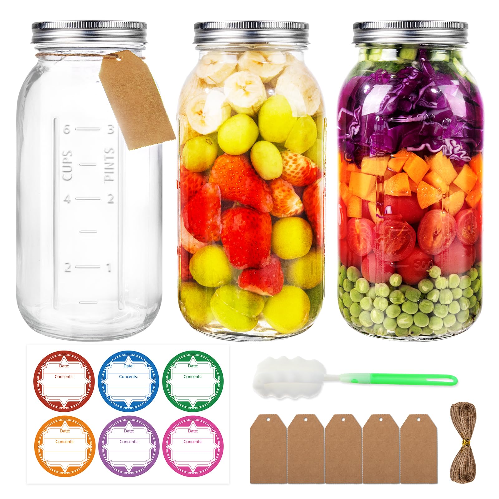 UrSpeedtekLive 64 oz Wide Mouth Mason Jars with Lids and Bands, 3 Pack Half Gallon Canning Jars, Large Glass Jars for Pickling, Preserving, Meal Prep