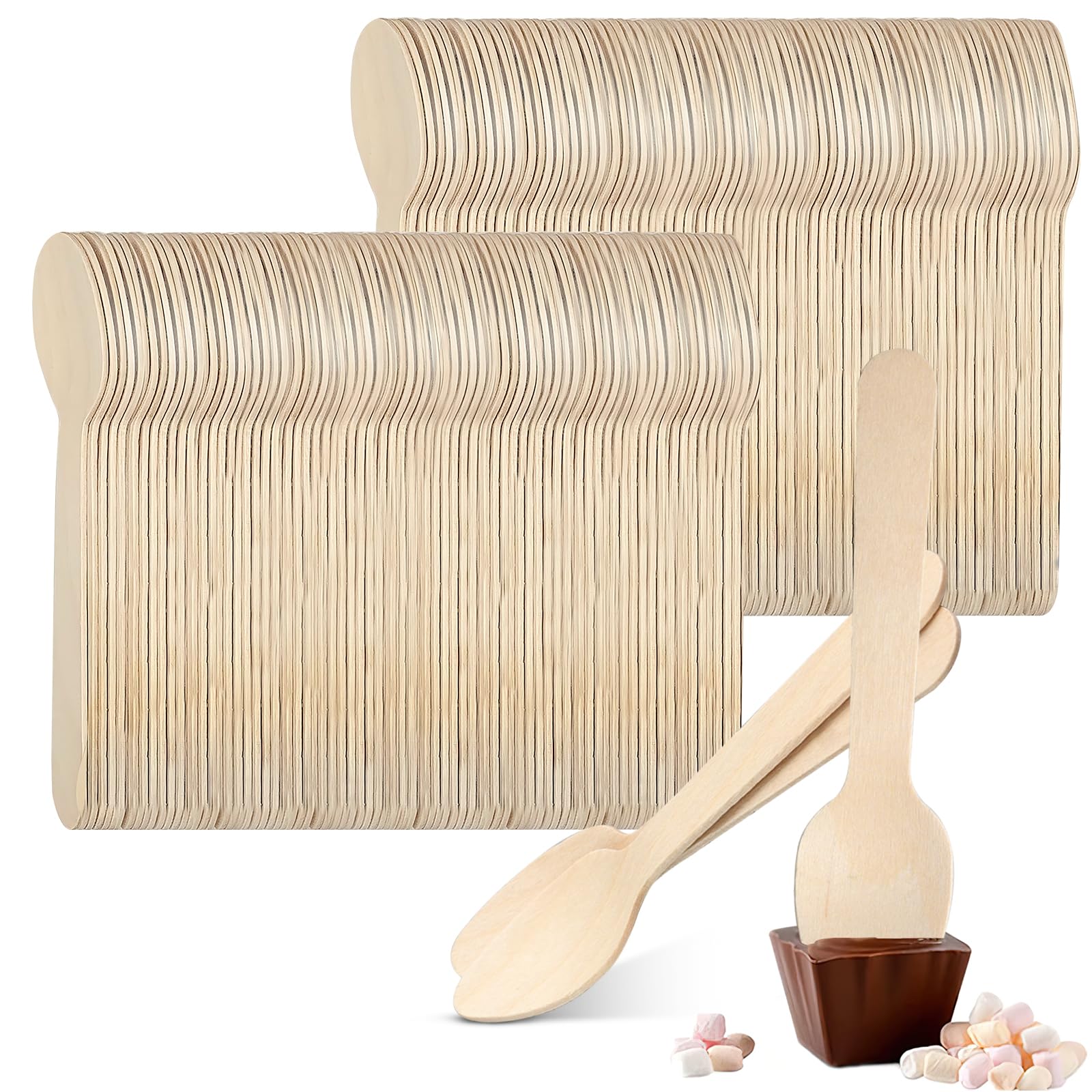 300 pcs Mini Wooden Spoons, 4.3 Inch Disposable Tasting Sampling Spoon, Biodegradable Compostable Cutlery Spoons, Mini Ice Cream Spoon for Restaurants and Parties