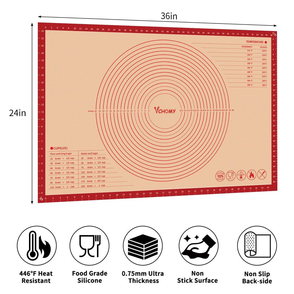 Extra Large Silicone Pastry Mat for Counter Rolling Dough,36x24 Inch,0.75mm Thick,Non Slip Silicone Baking Mat with Measurement (36 x 24 in)