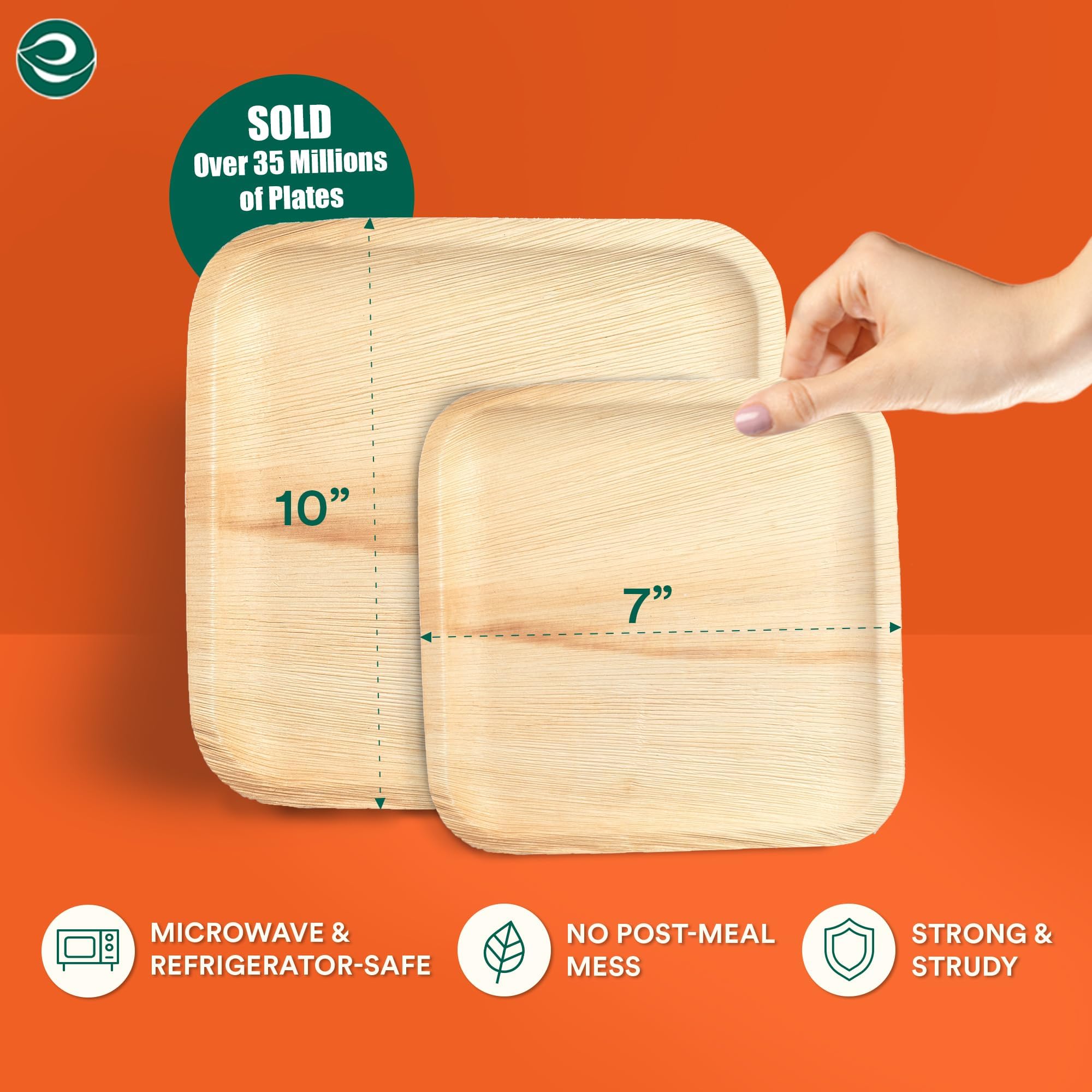 ECO SOUL 100% Compostable 10 Inch & 7 Inch Palm Leaf Plates [50-Pack] I Premium Disposable Plates Set I Heavy Duty Eco-Friendly Bamboo Plates Like I Biodegradable Party Plates Pack