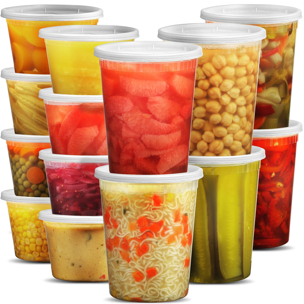 Deli Food Containers with Lids - (16 Sets) 8-32 Oz Quart Size & 8-16 Oz Pint Size Airtight Food Storage Takeout Meal Prep Containers, BPA-Free, Dishwasher, Microwave Safe