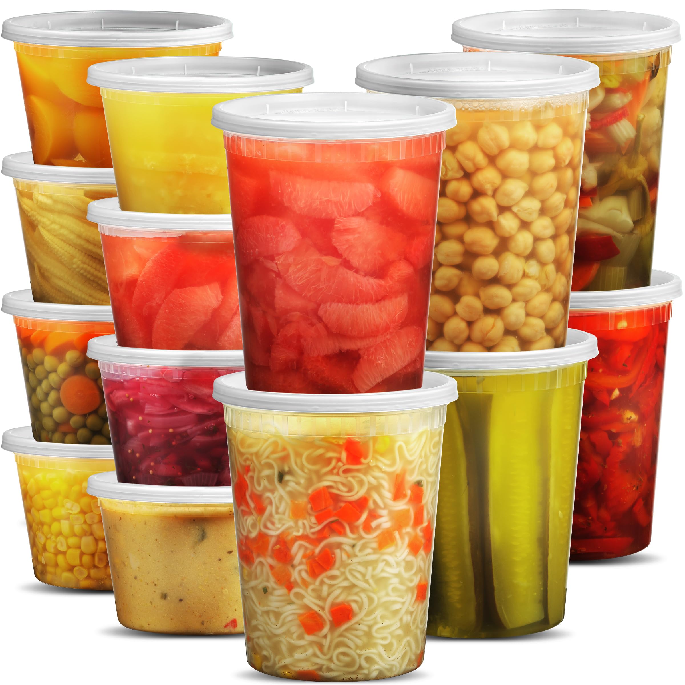 Deli Food Containers with Lids - (16 Sets) 8-32 Oz Quart Size & 8-16 Oz Pint Size Airtight Food Storage Takeout Meal Prep Containers, BPA-Free, Dishwasher, Microwave Safe
