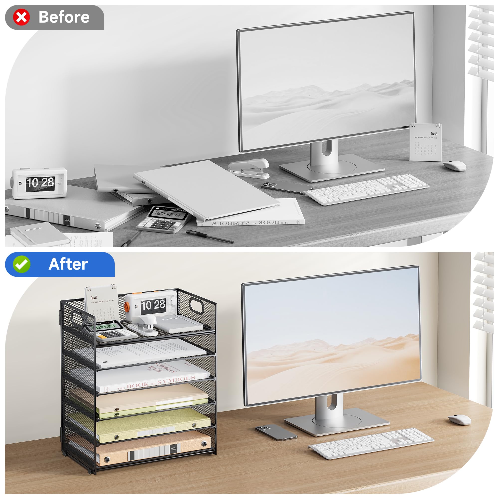 Marbrasse 6 Tier Desk Organizer, File Organizer with Handle, Mesh A4 Paper Organizer, Letter Tray for Office, Home or School (Black)