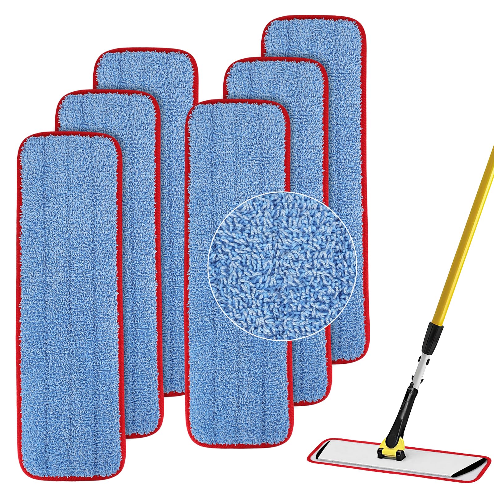 Replacement Microfiber Pad for Rubbermaid Commercial 18.5 Inch Mop Head - 6 Pack Wet & Dry Commercial Cleaning Refills Reusable Mops Refills Fit for Any Microfiber Flat Mop System 18.5"