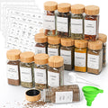 EkkoVla 16 Pack 4 oz Glass Spice Jars with Bamboo Lids, Empty Square Spice Containers with Blank＆Printed Spice Labels for Kitchen Cabinet