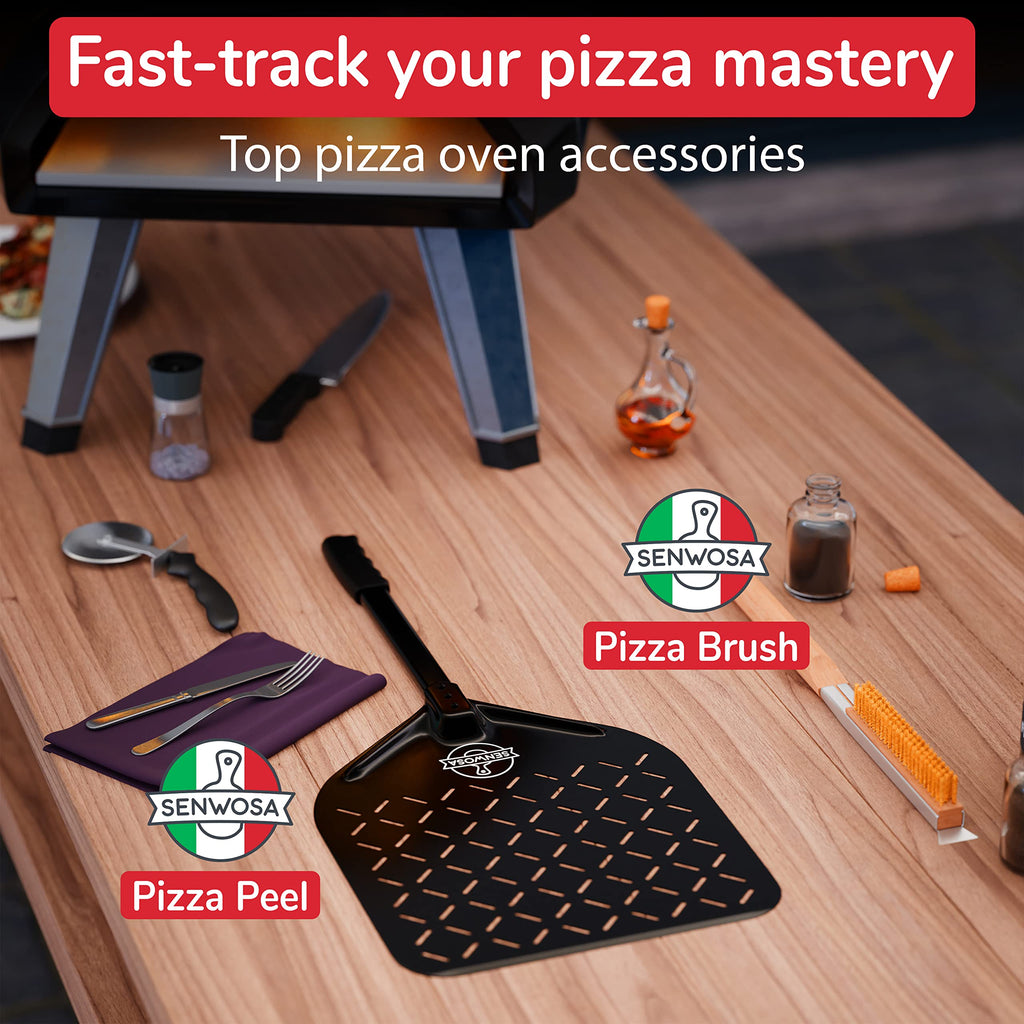 22” Pizza Oven Brush with Stone Scraper - Stainless Steel Bristles, Extra Long Handle, Heat-Resistant - Compatible with Ooni Ovens