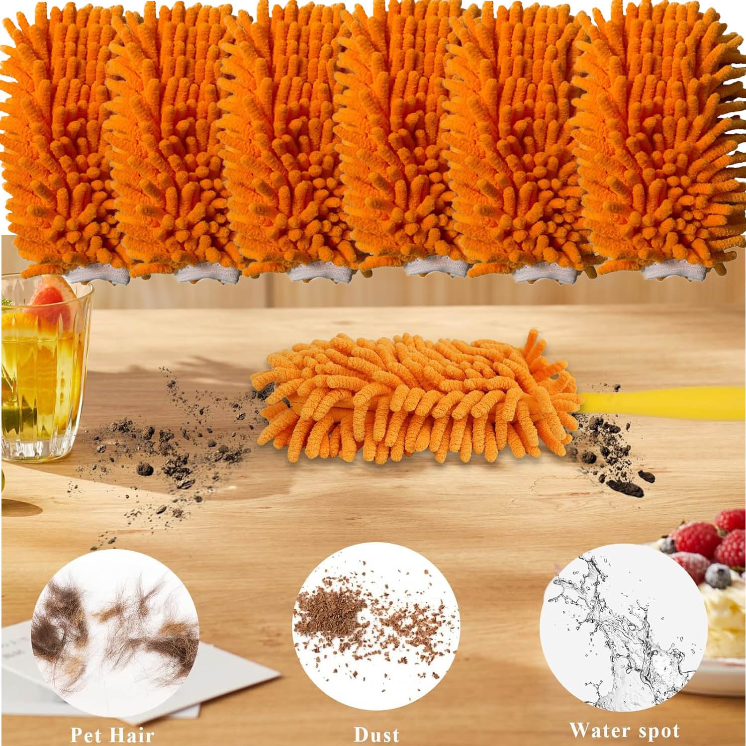 WADY 6 Pack Microfiber Duster Refills for Hand Duster - 360° Reusable Heavy Duty Dusting Pads for Ceiling Fans, Furniture & Household Cleaning (Handle Not Included)