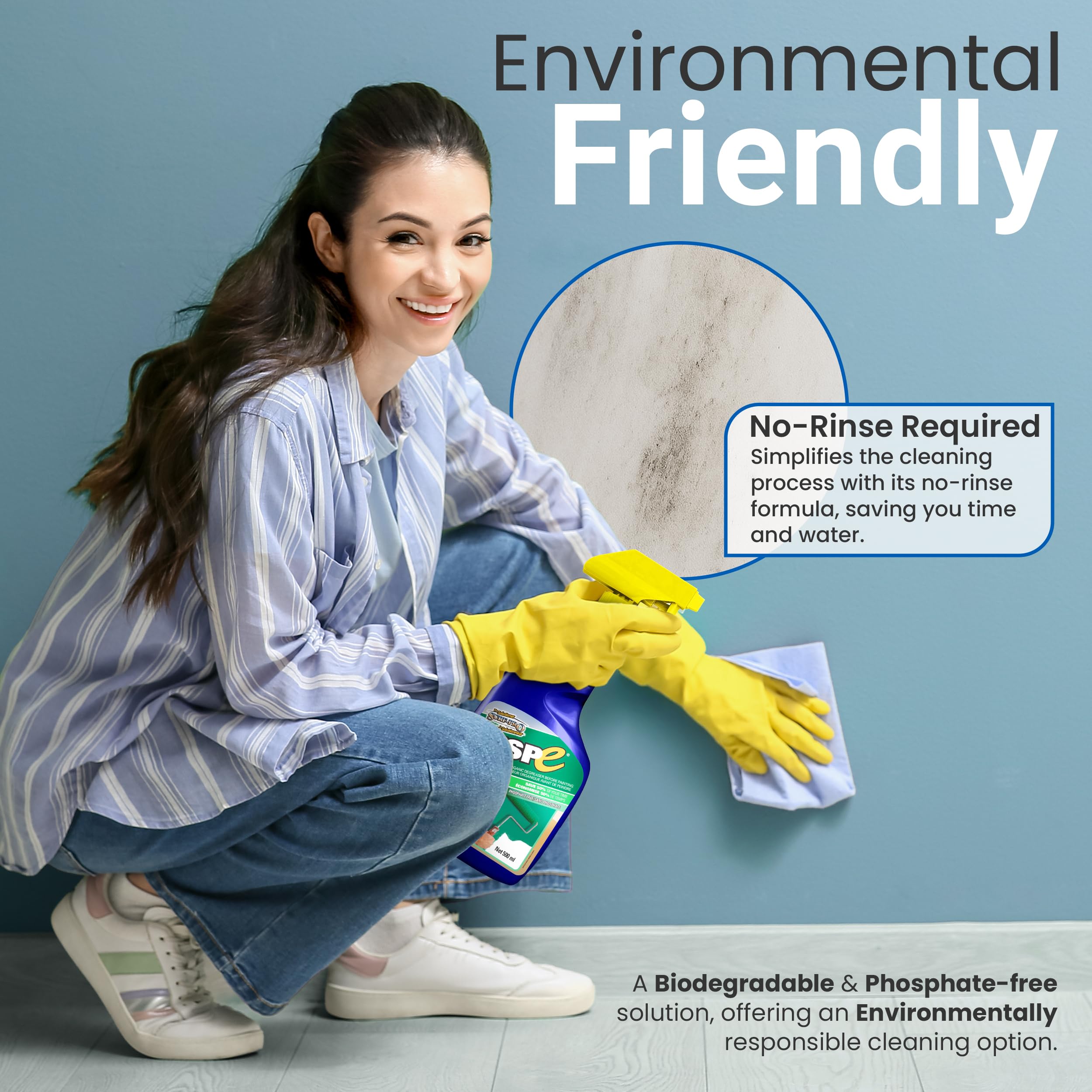 TSPE Cleaner Spray – 500ml / 16.9 oz No-Rinse Phosphate-Free Degreaser – Eco-Friendly TSP Substitute for Cabinets, Walls, Paint Prep, and Kitchen Cleaning – Biodegradable Formula
