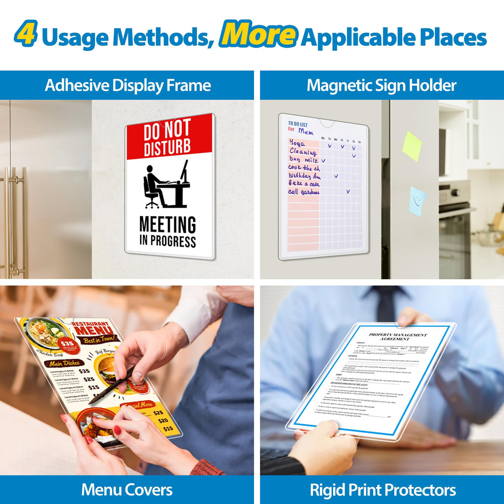 VAIIGO Magnetic Sign Holder 8.5 x 11 Wall Sign Holder 5Pack, Rigid Plastic Door Sign Holder Magnetic Frame with Magnetic Tapes and Adhesive Tapes, Adhesive Display Frame for Fridge Window Wall Display