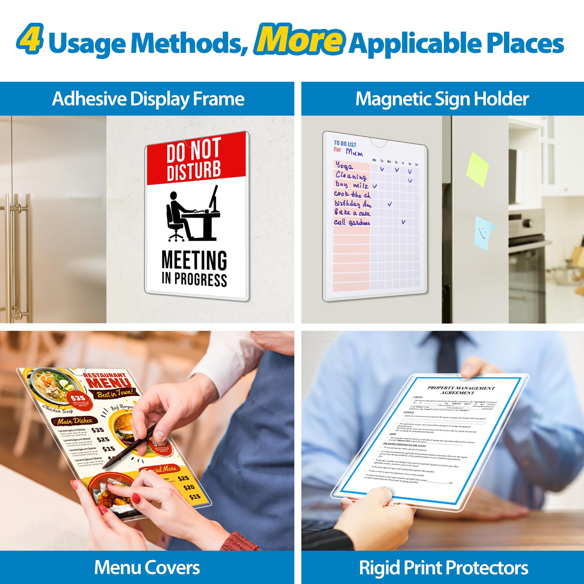 VAIIGO Magnetic Sign Holder 8.5 x 11 Wall Sign Holder 5Pack, Rigid Plastic Door Sign Holder Magnetic Frame with Magnetic Tapes and Adhesive Tapes, Adhesive Display Frame for Fridge Window Wall Display