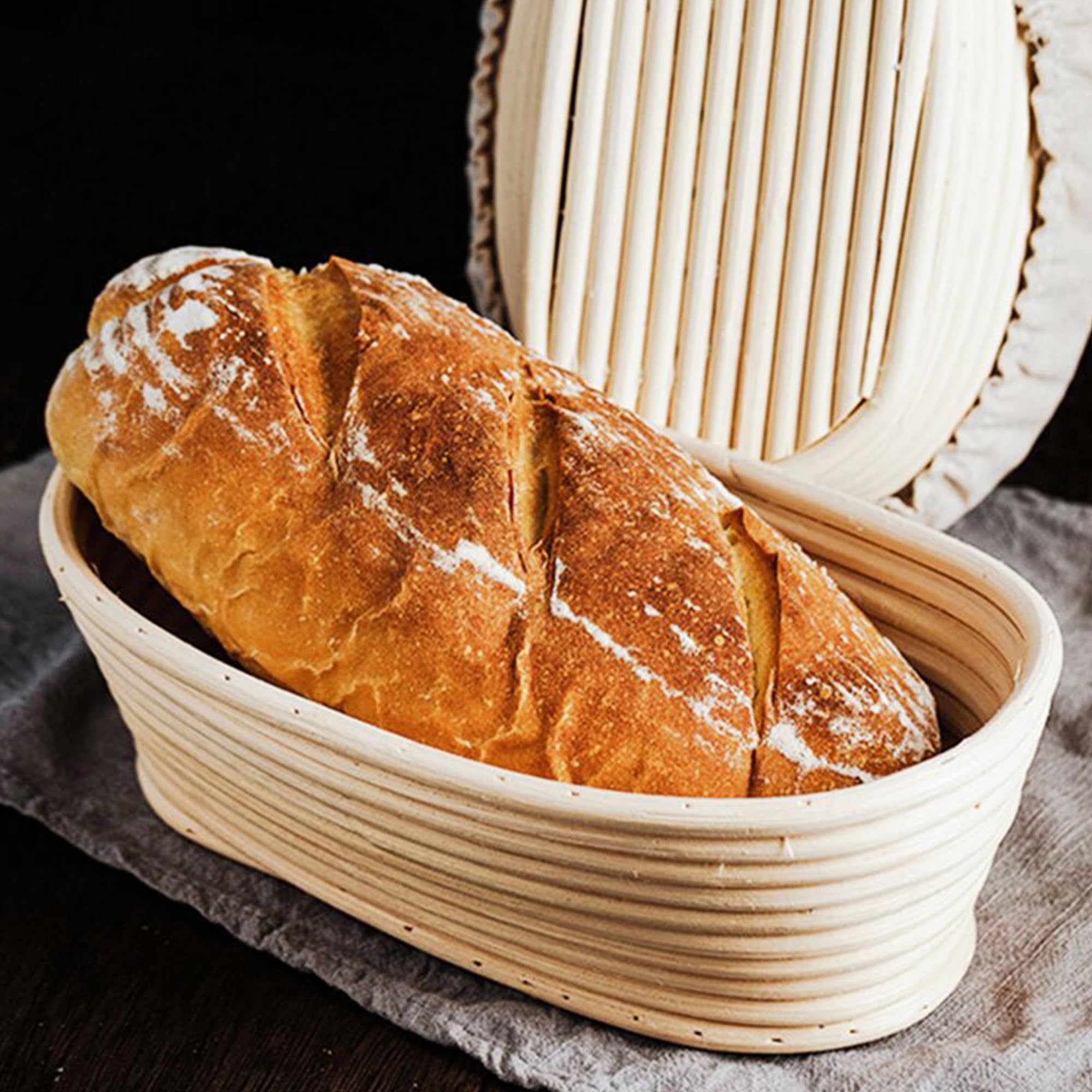 Sourdough Bread Baking Supplies, 2 Pack Banneton Bread Proofing Basket 10 inch Round & 10 inch Oval Proofing Bowls for Sourdough Bread with Liner for Making Baking Fermentation Tools