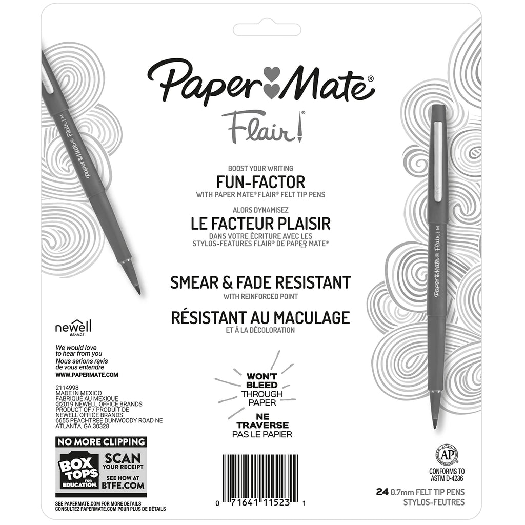 Paper Mate Flair Felt Tip Pens, Medium Point (0.7 mm), Assorted Colours, 24 Count