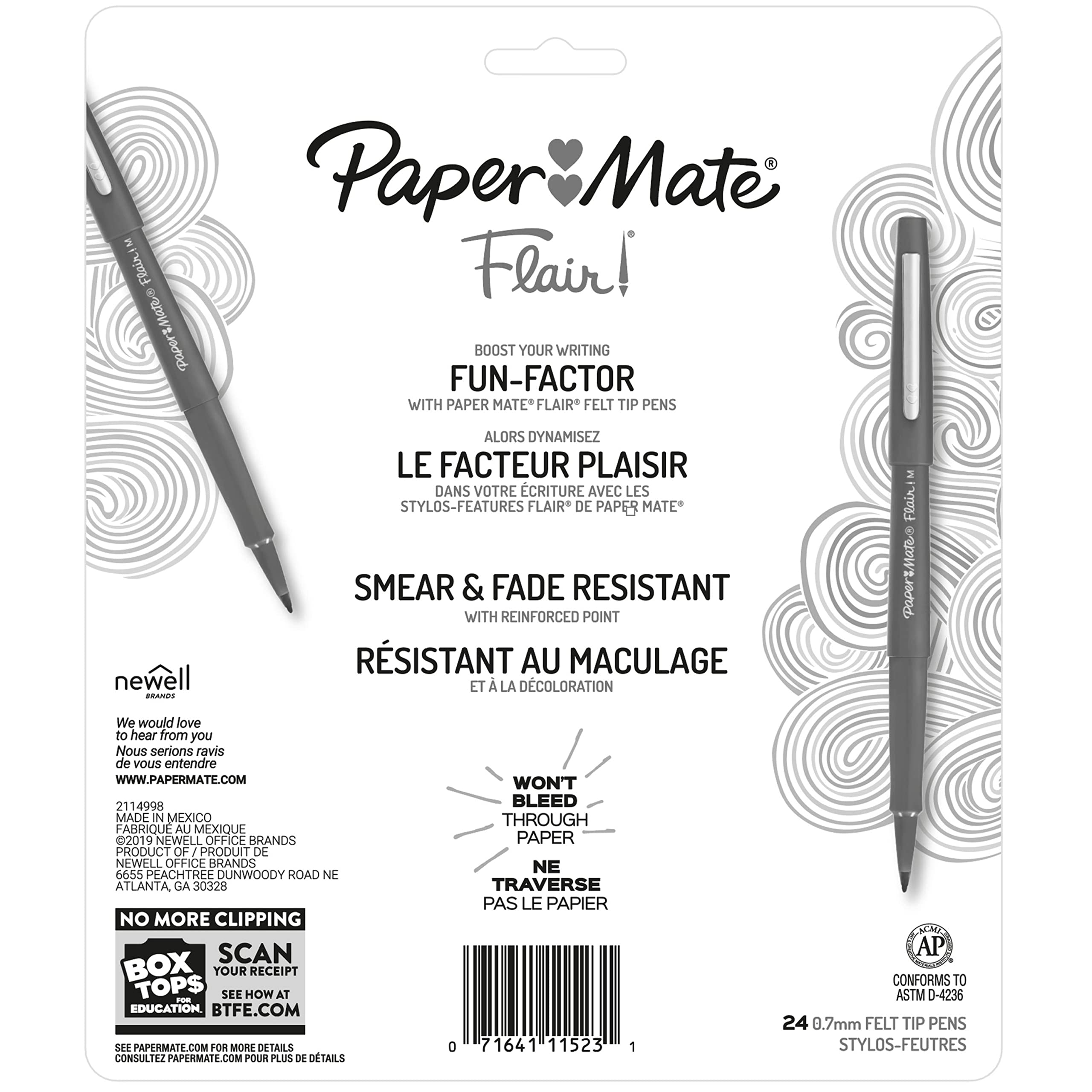 Paper Mate Flair Felt Tip Pens, Medium Point (0.7 mm), Assorted Colours, 24 Count