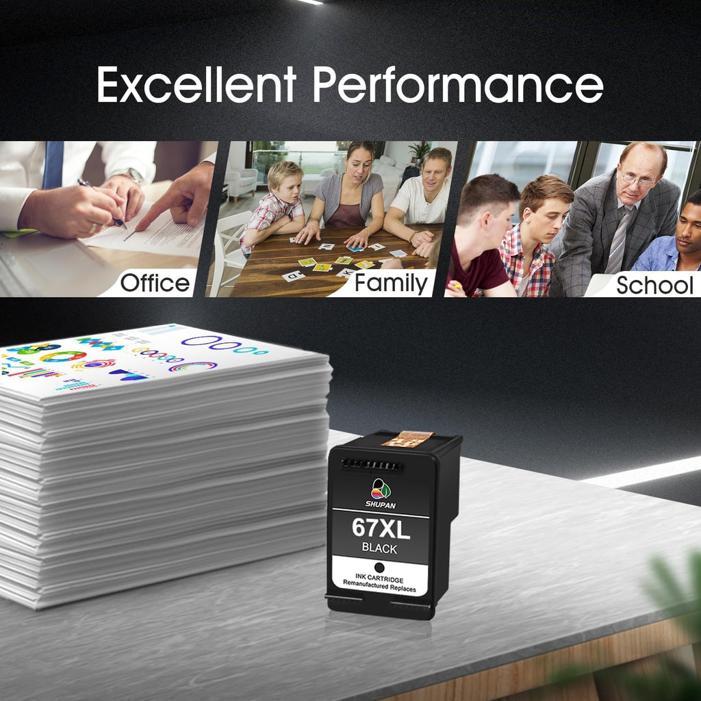 67XL Black Ink Cartridge Replacement for HP Ink 67 67 XL Works with Envy 6055 6075 Envy Pro 6455 6458 6452 DeskJet 1255 4140 4155 (1 Black)