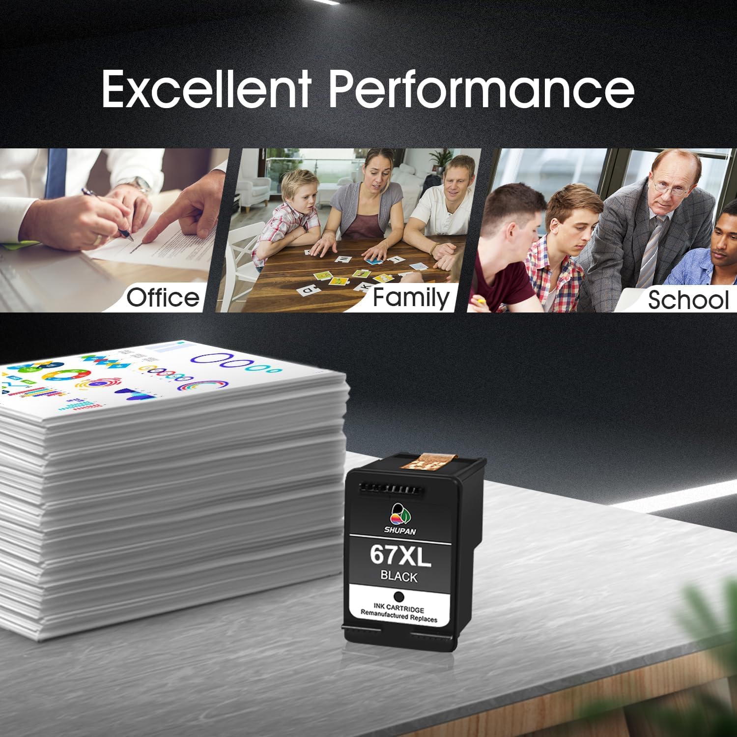 67XL Black Ink Cartridge Replacement for HP Ink 67 67 XL Works with Envy 6055 6075 Envy Pro 6455 6458 6452 DeskJet 1255 4140 4155 (1 Black)