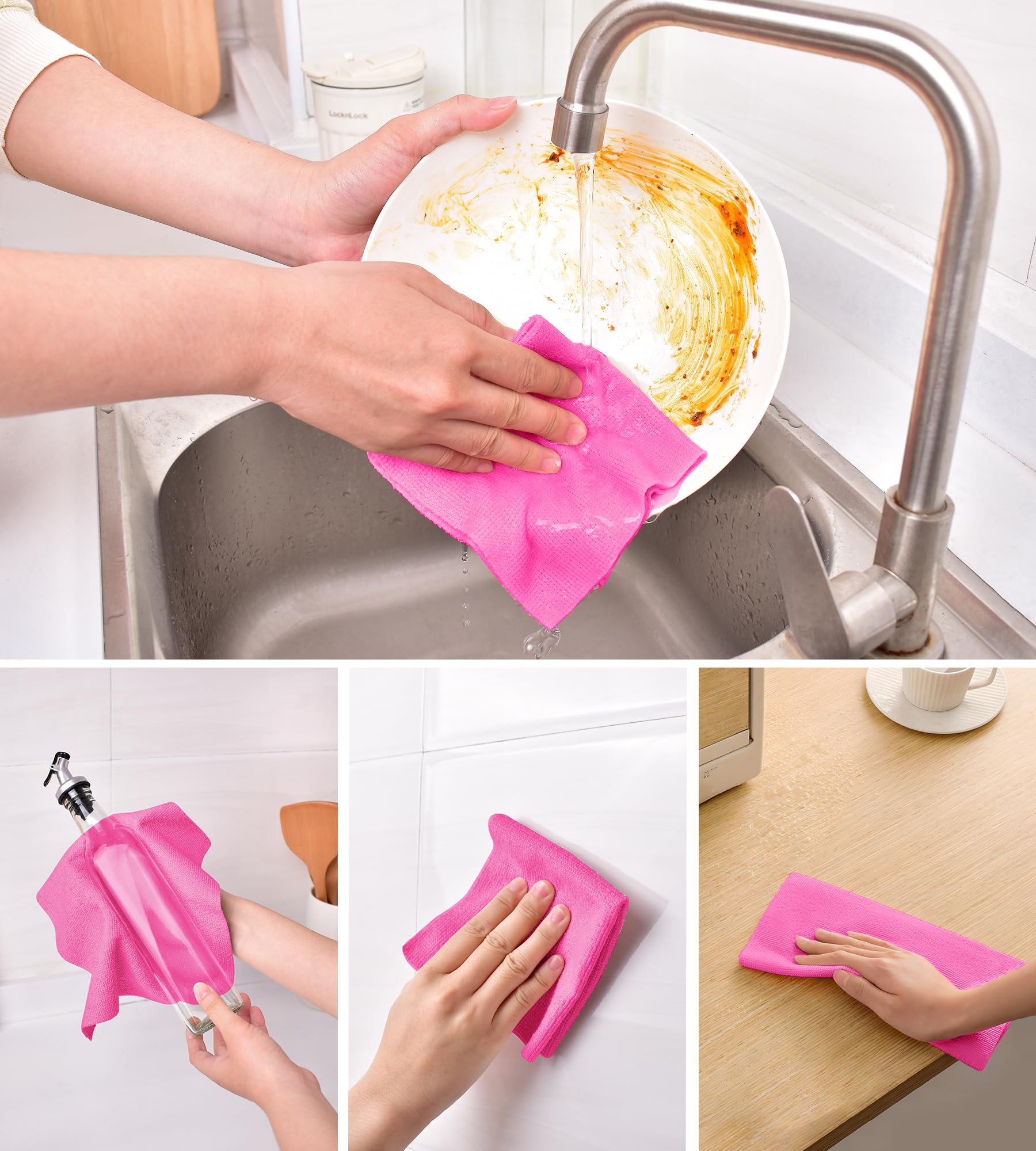 KitchLife Microfiber Cleaning Cloth Roll -100 Pieces, Tear Away Towels, Reusable, Washable, Lint Free, Ultra Absorbent Dishcloths Rags for Home, Kitchen, Car, Garage or Workshop (Hot Pink)